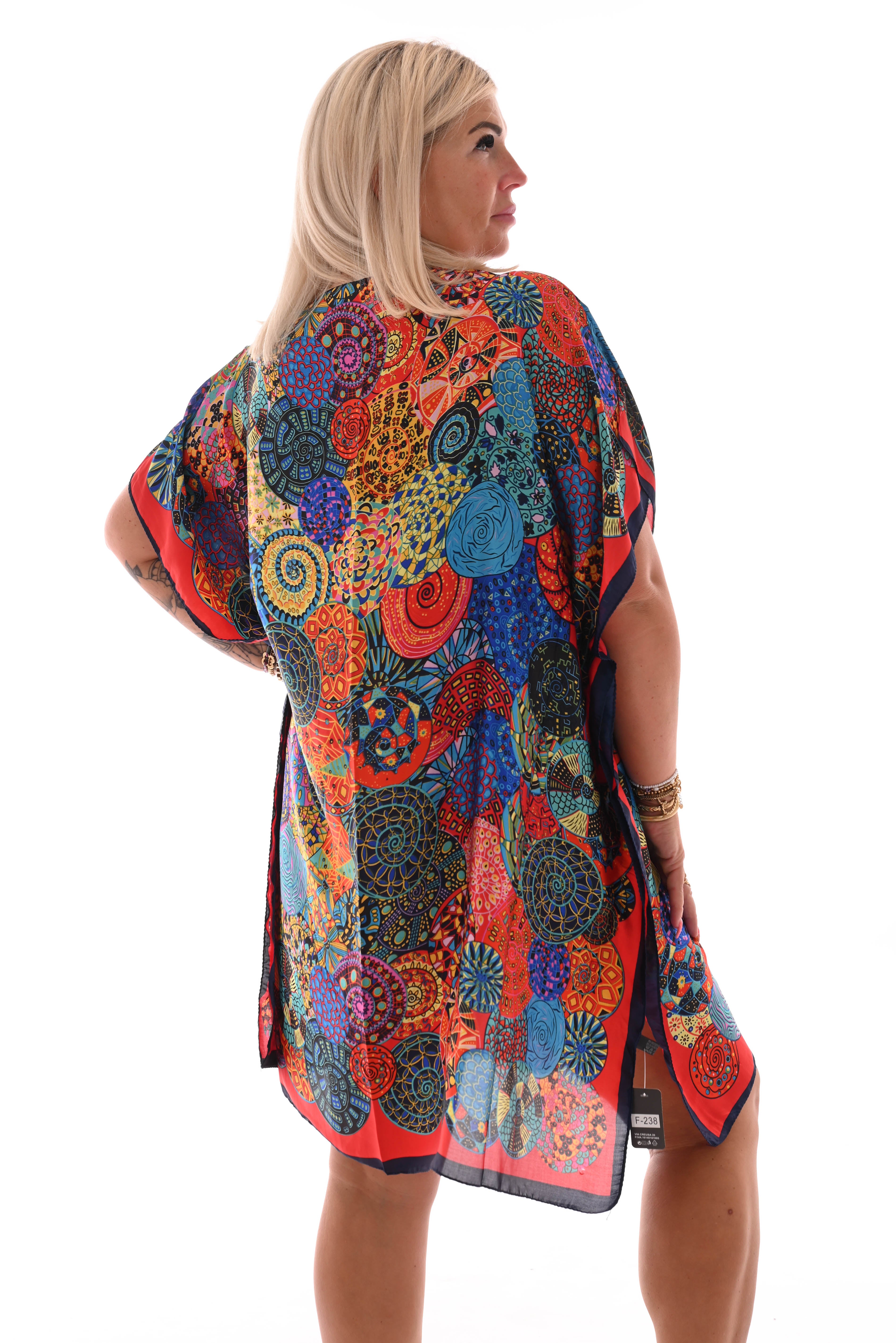 Kaftan cirkels rood/marineblauw