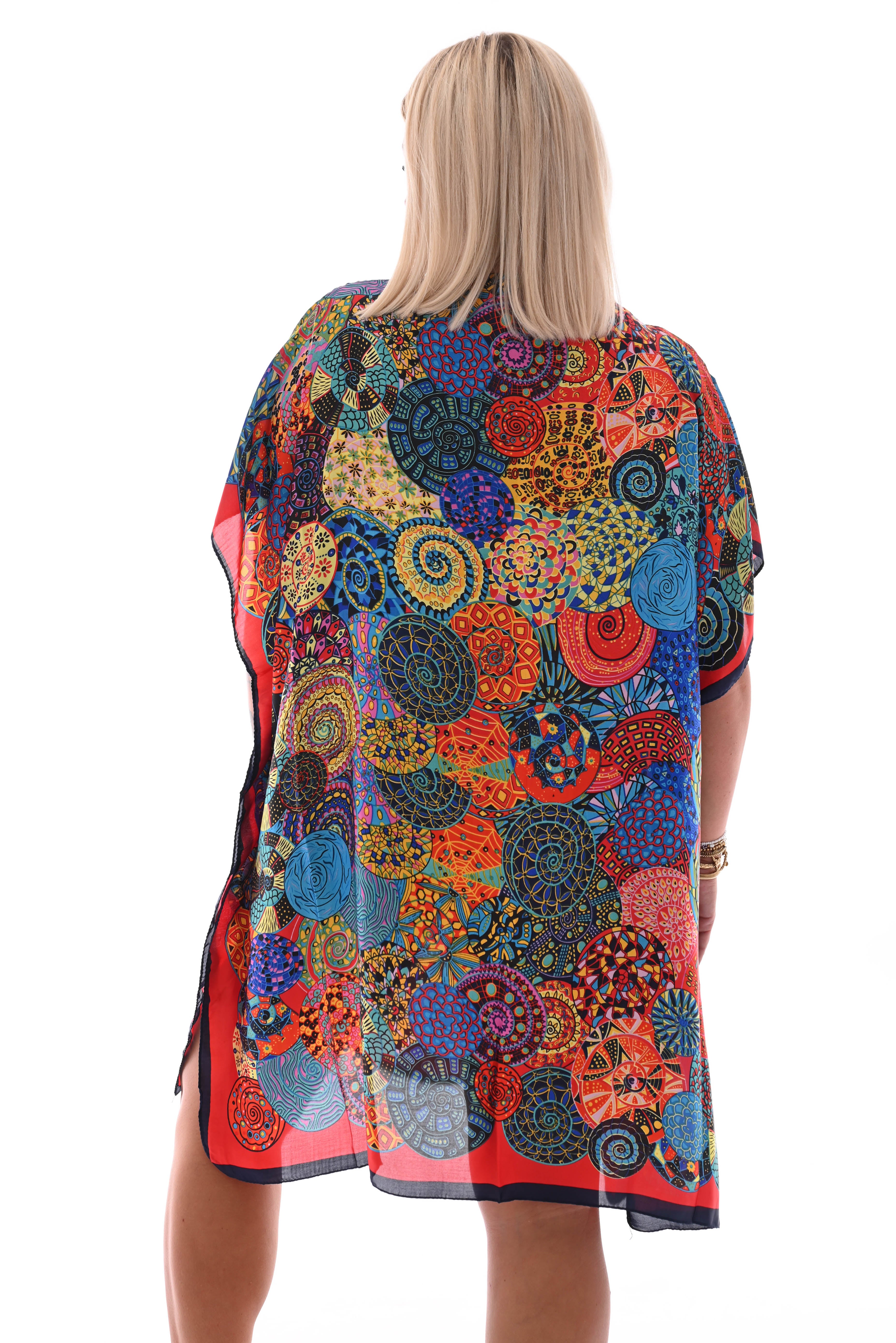 Kaftan cirkels rood/marineblauw