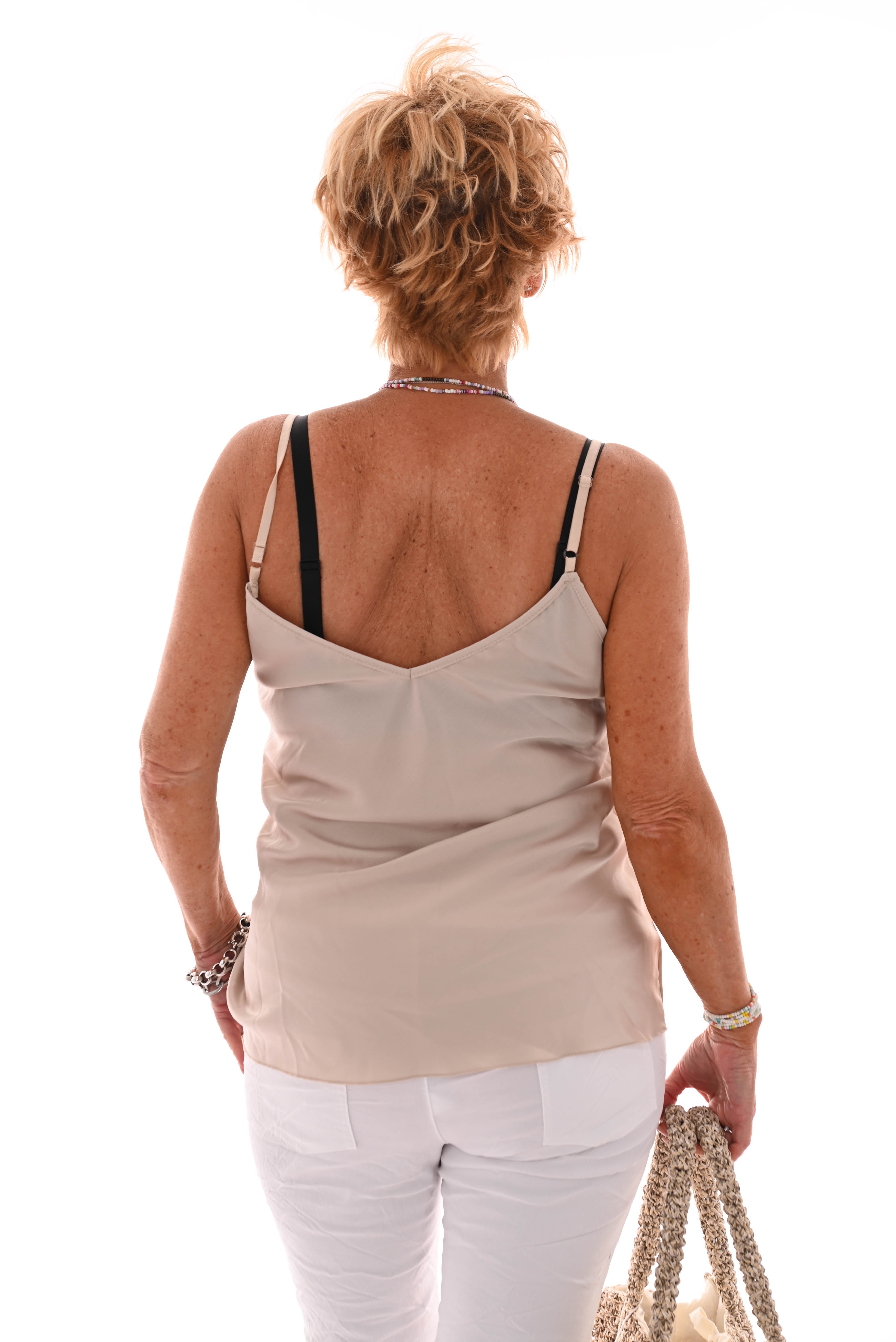 Hemdje kanten v-hals beige