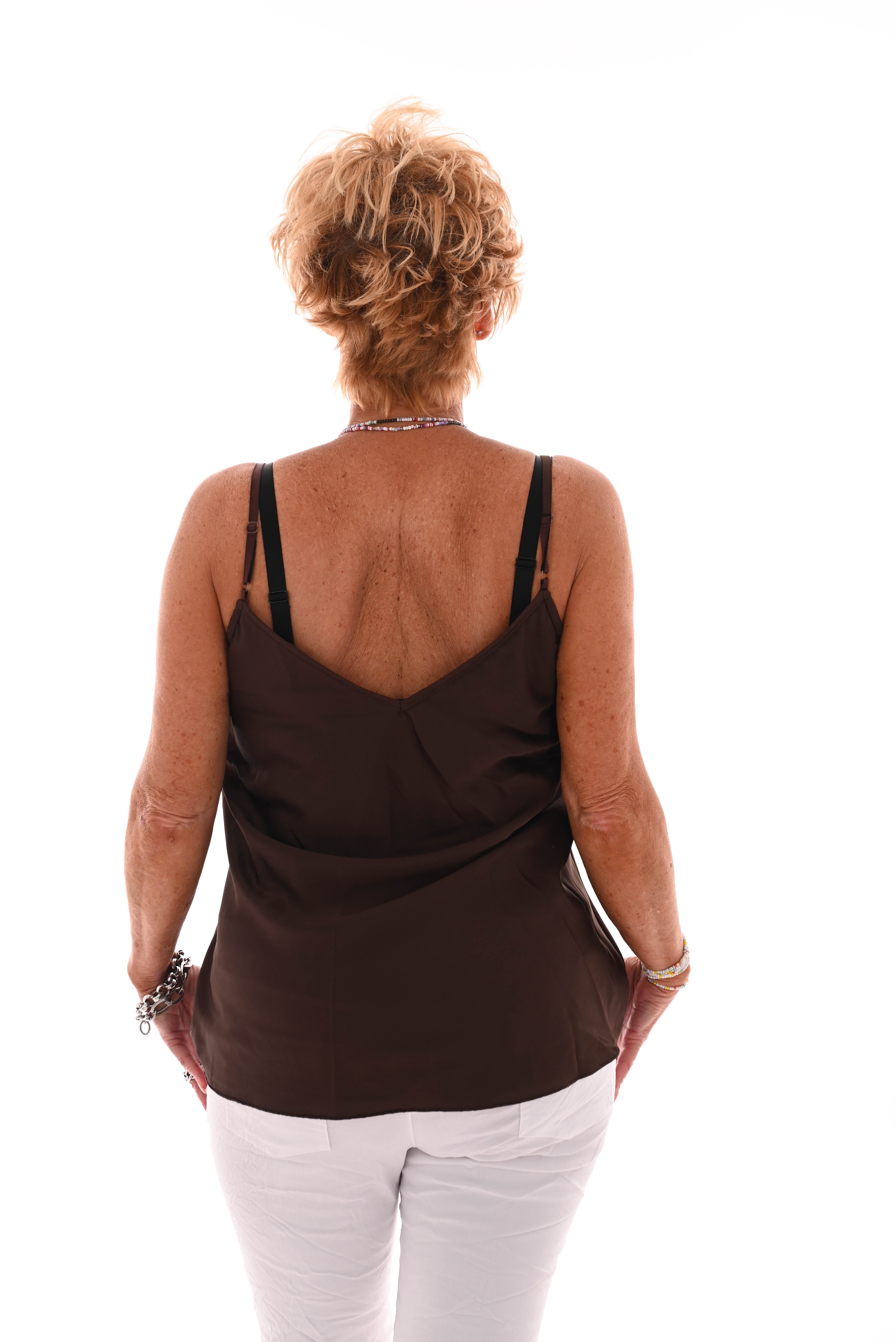 Hemdje kanten v-hals bruin