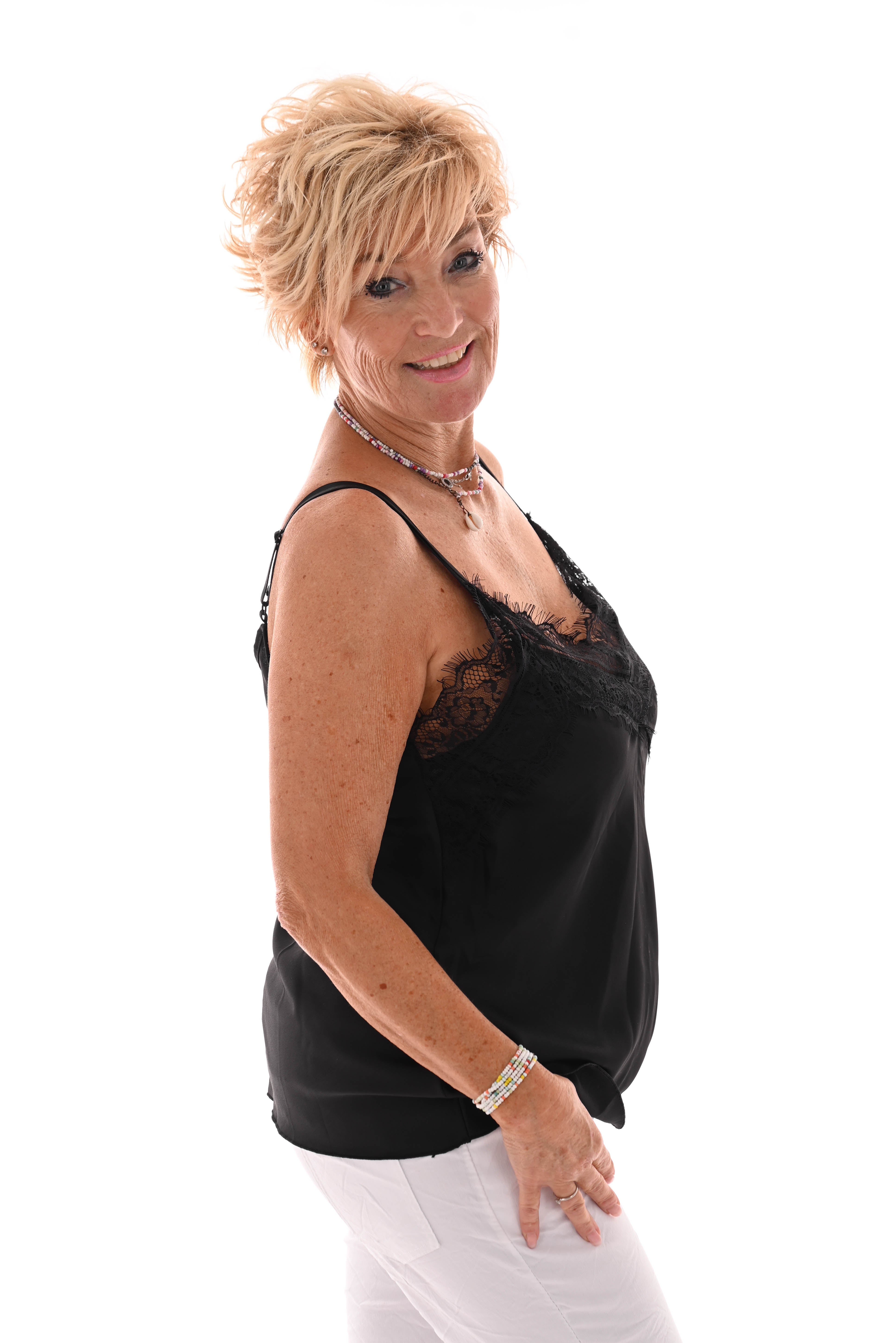 Hemdje kanten v-hals zwart