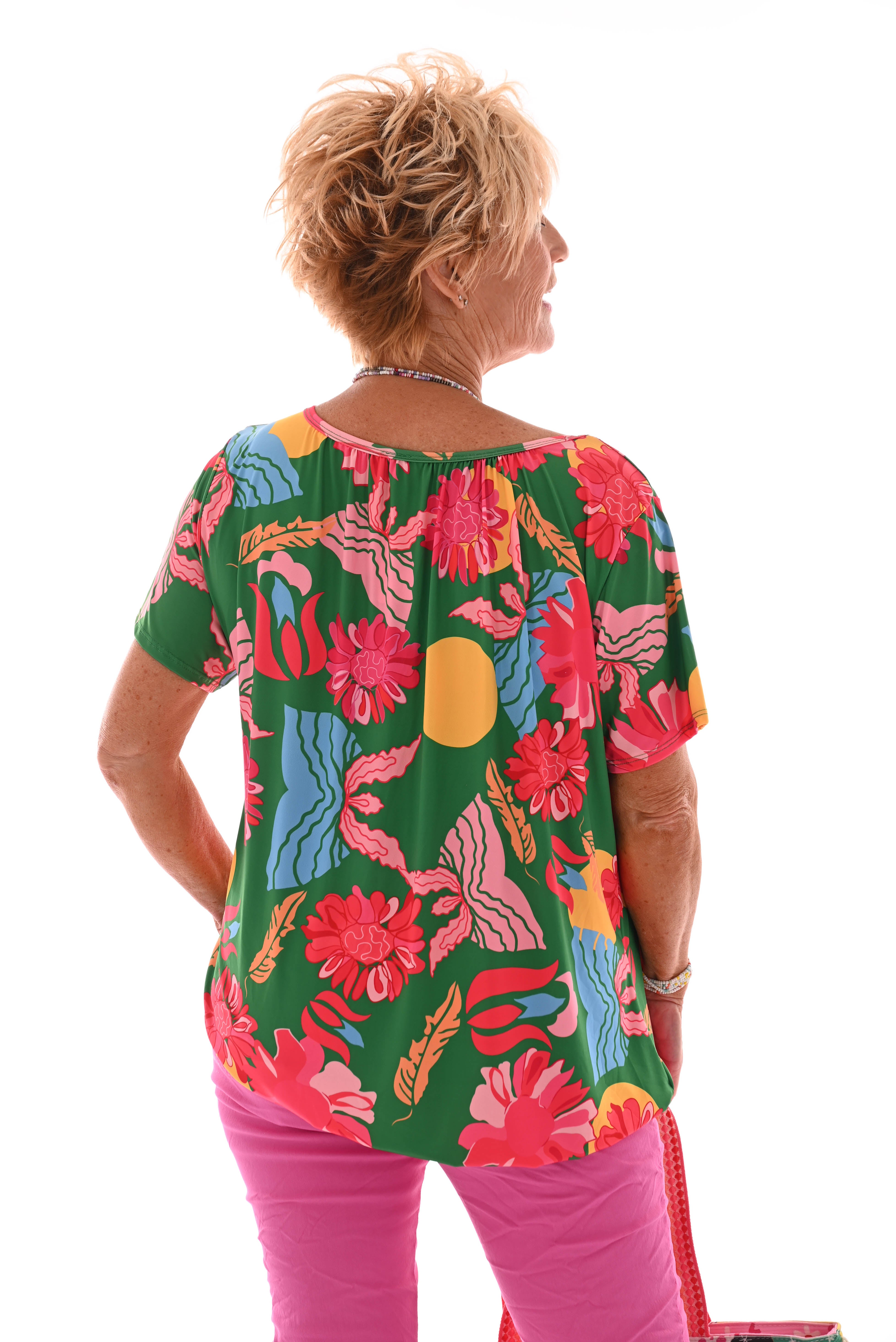 Ballon top korte mouwen bloemen groen