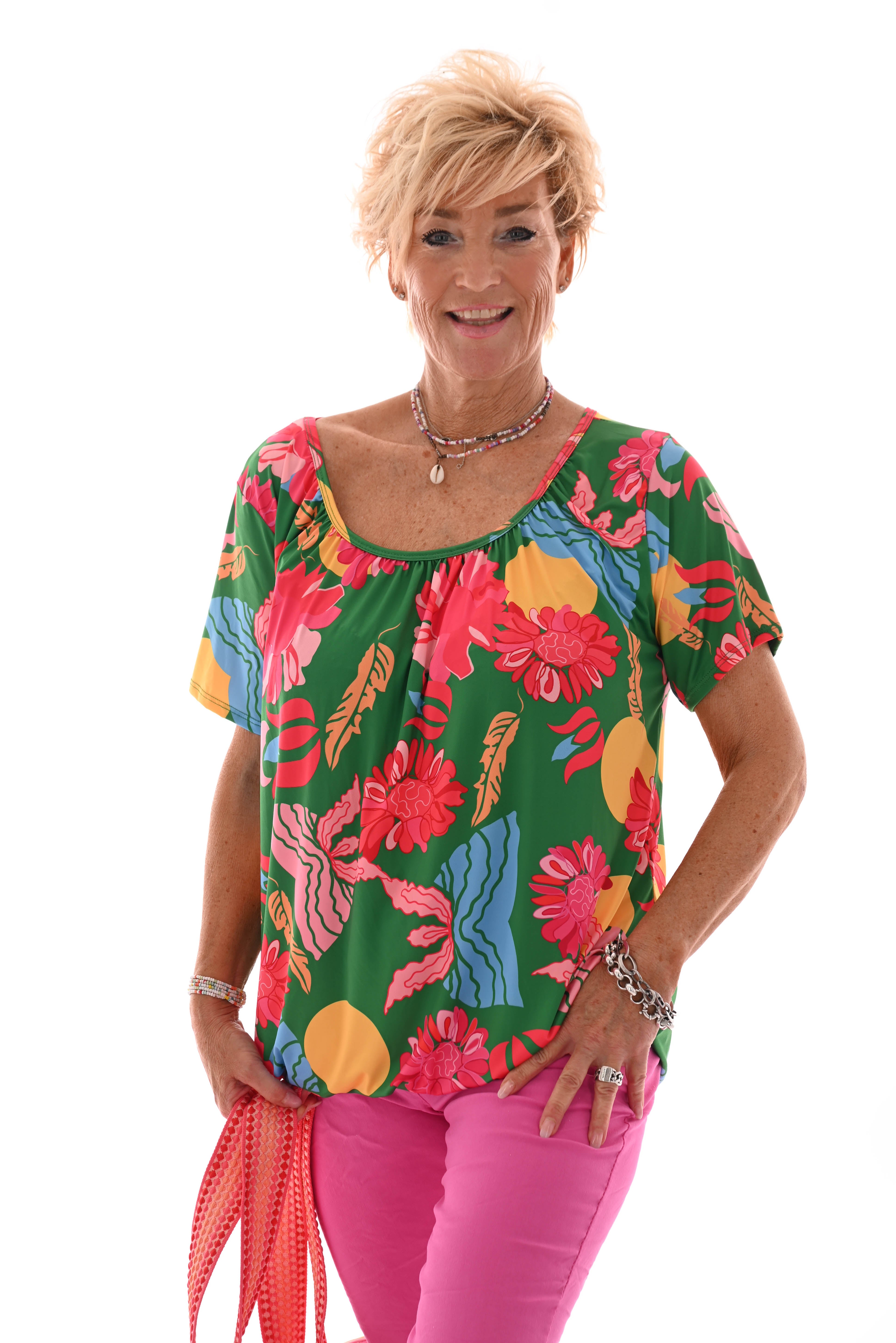 Ballon top korte mouwen bloemen groen