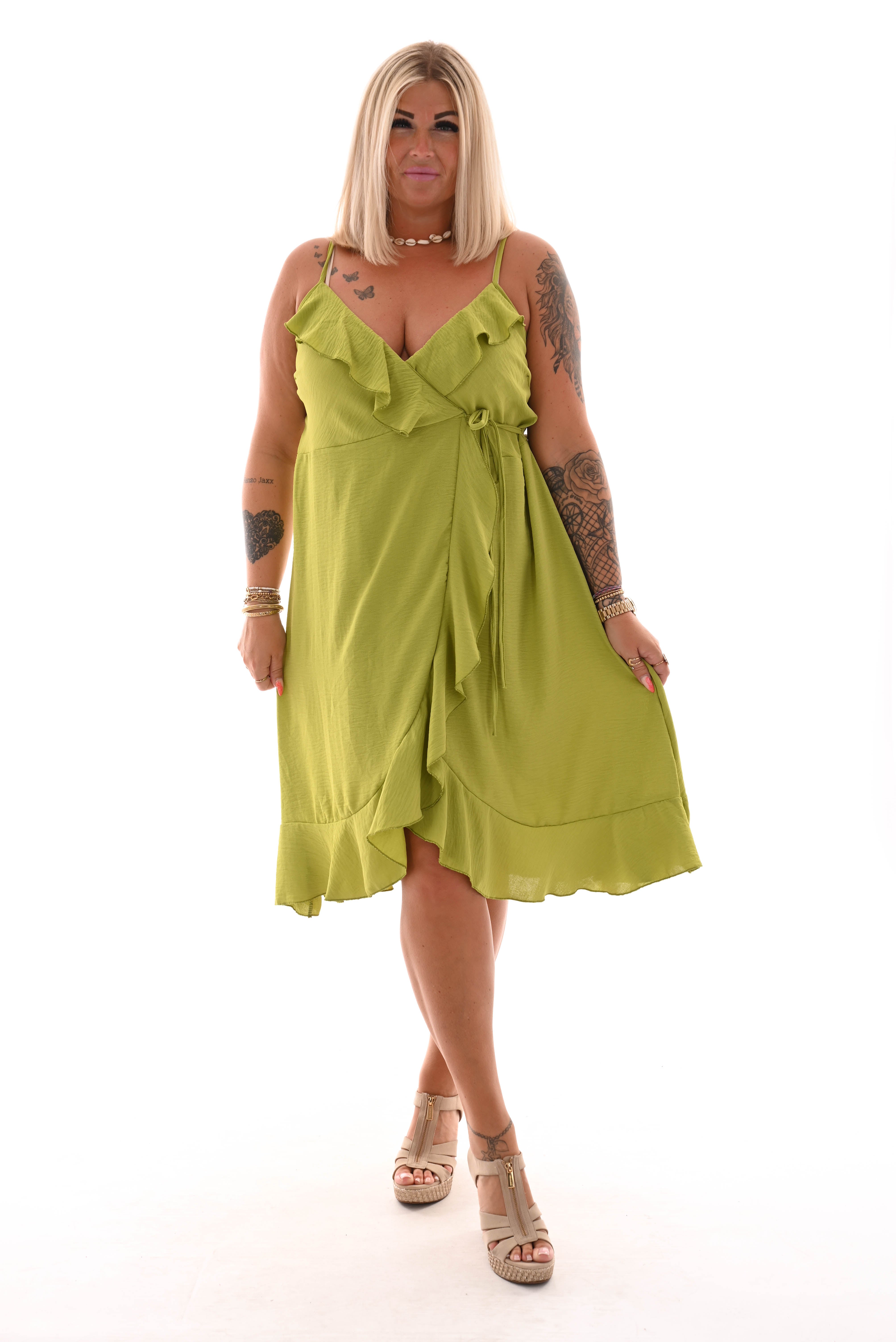 Midi wikkeljurk spaghetti bandjes roezels uni lime