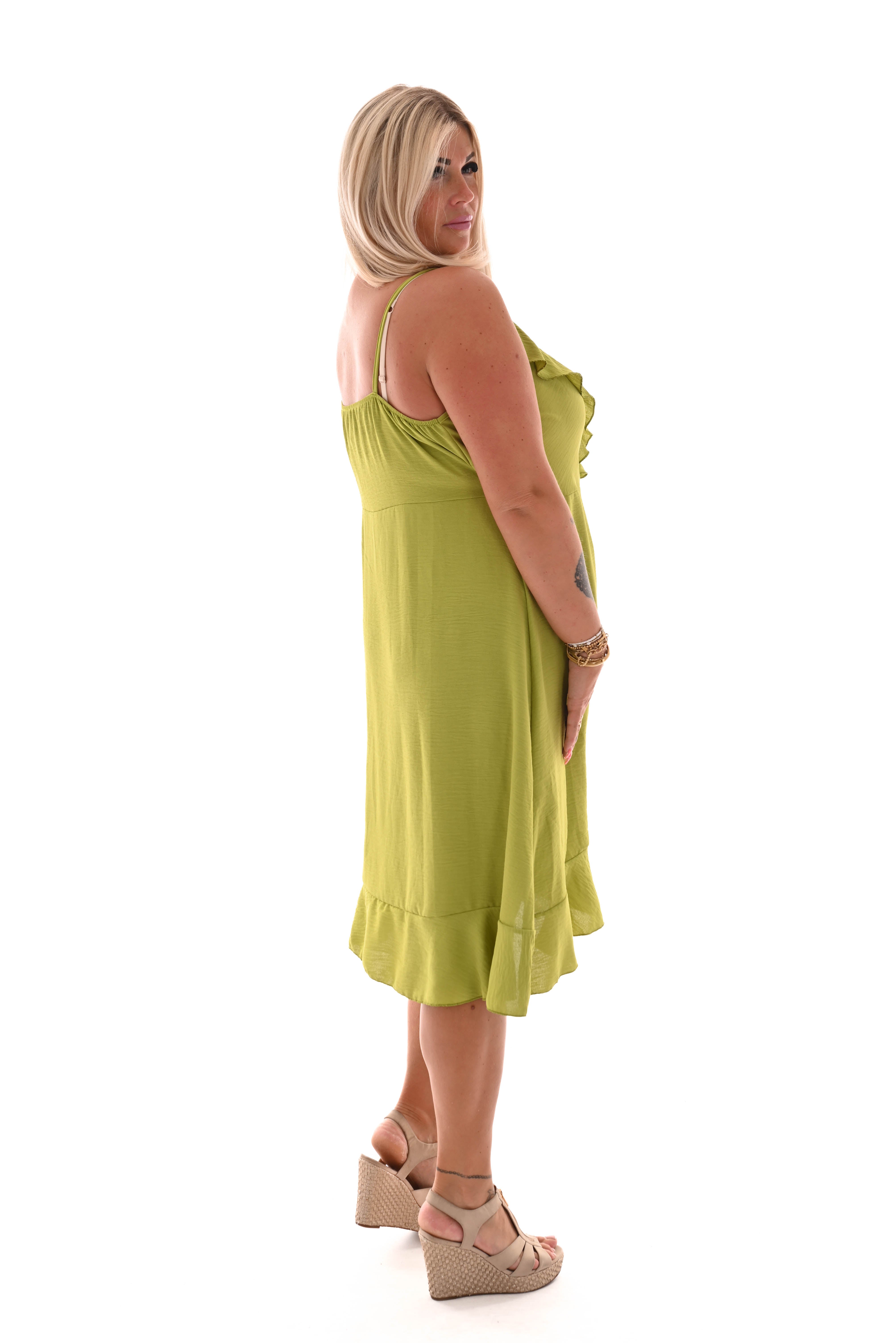 Midi wikkeljurk spaghetti bandjes roezels uni lime