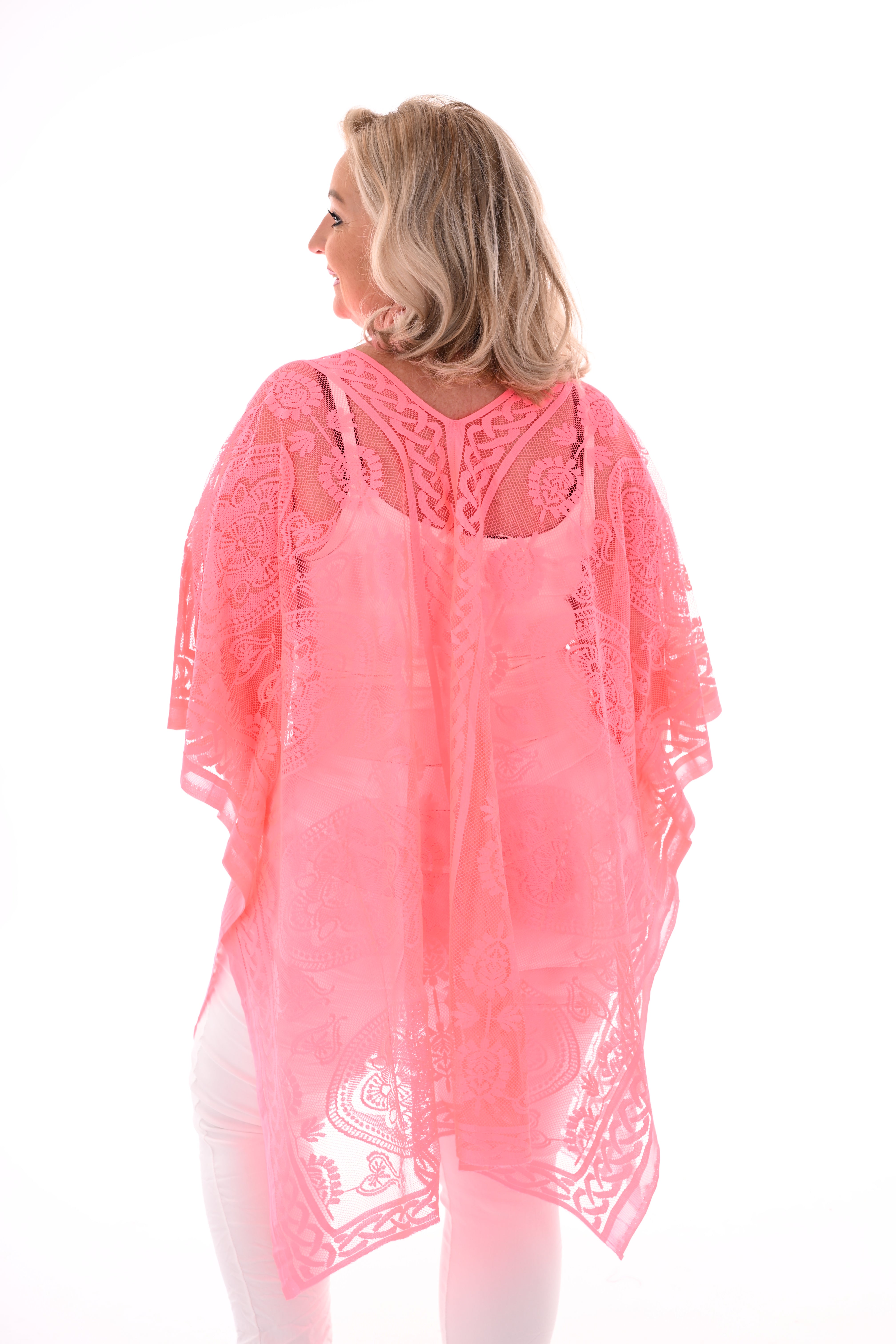 Kanten kaftan felroze