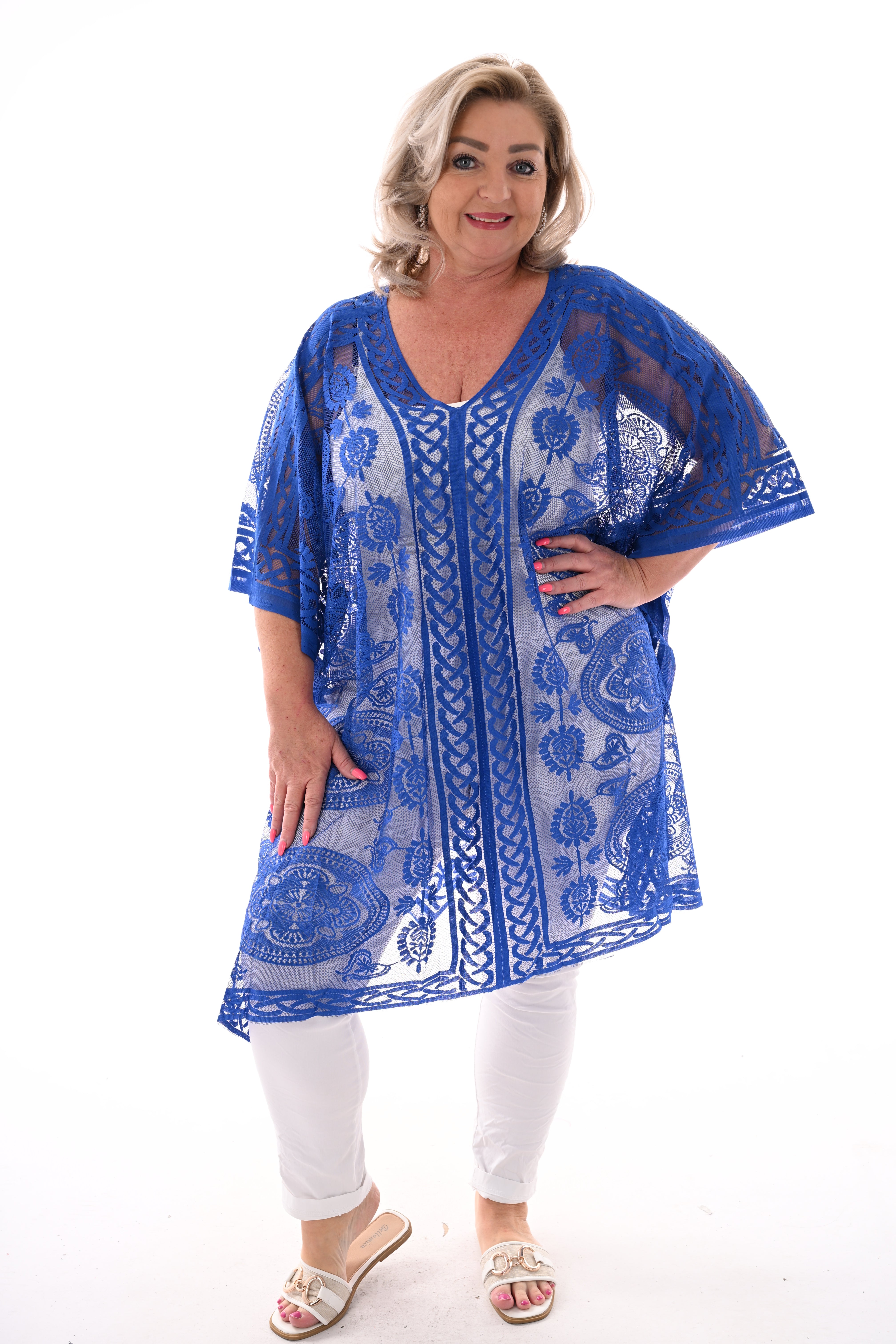 Kanten kaftan kobaltblauw