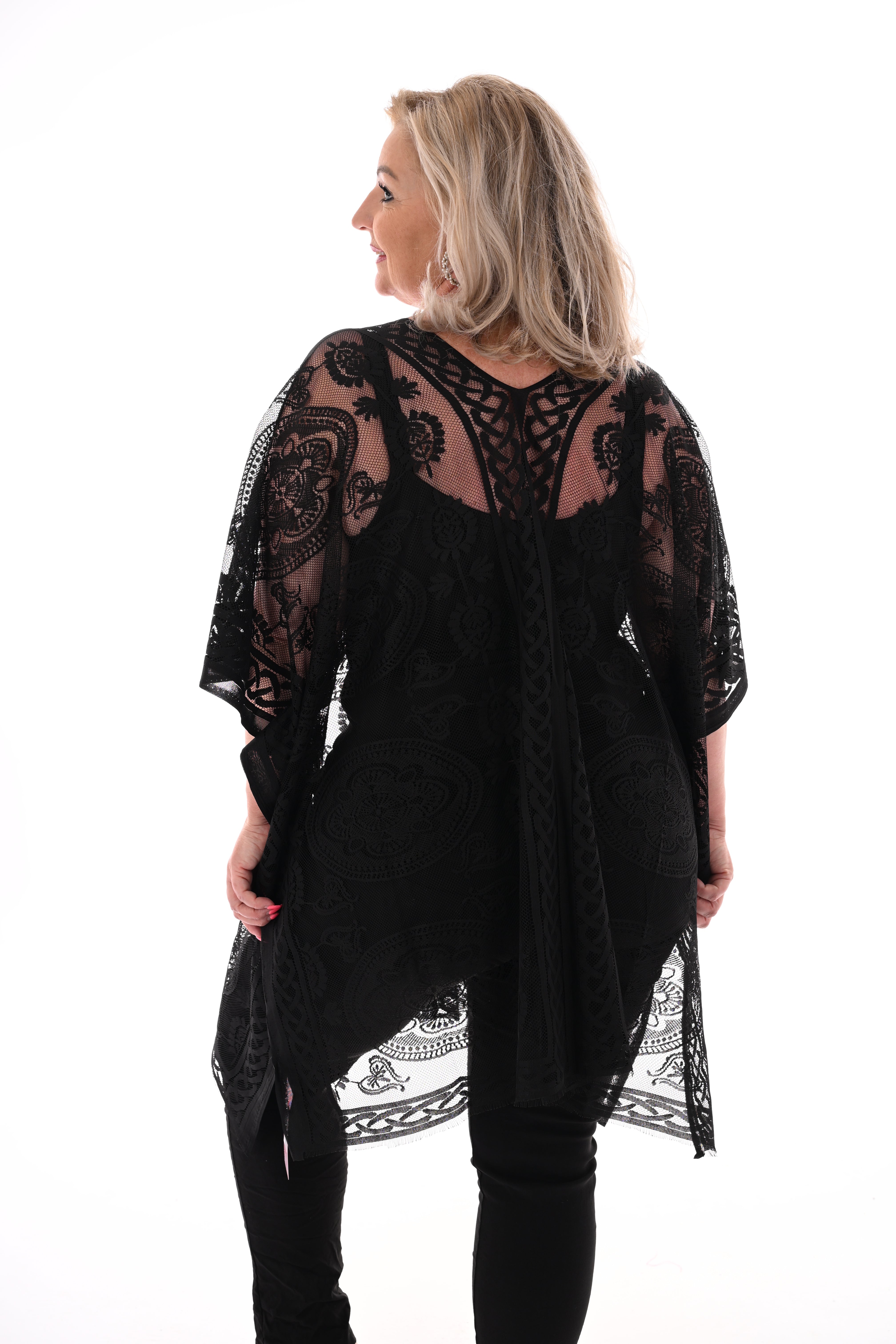 Kanten kaftan zwart