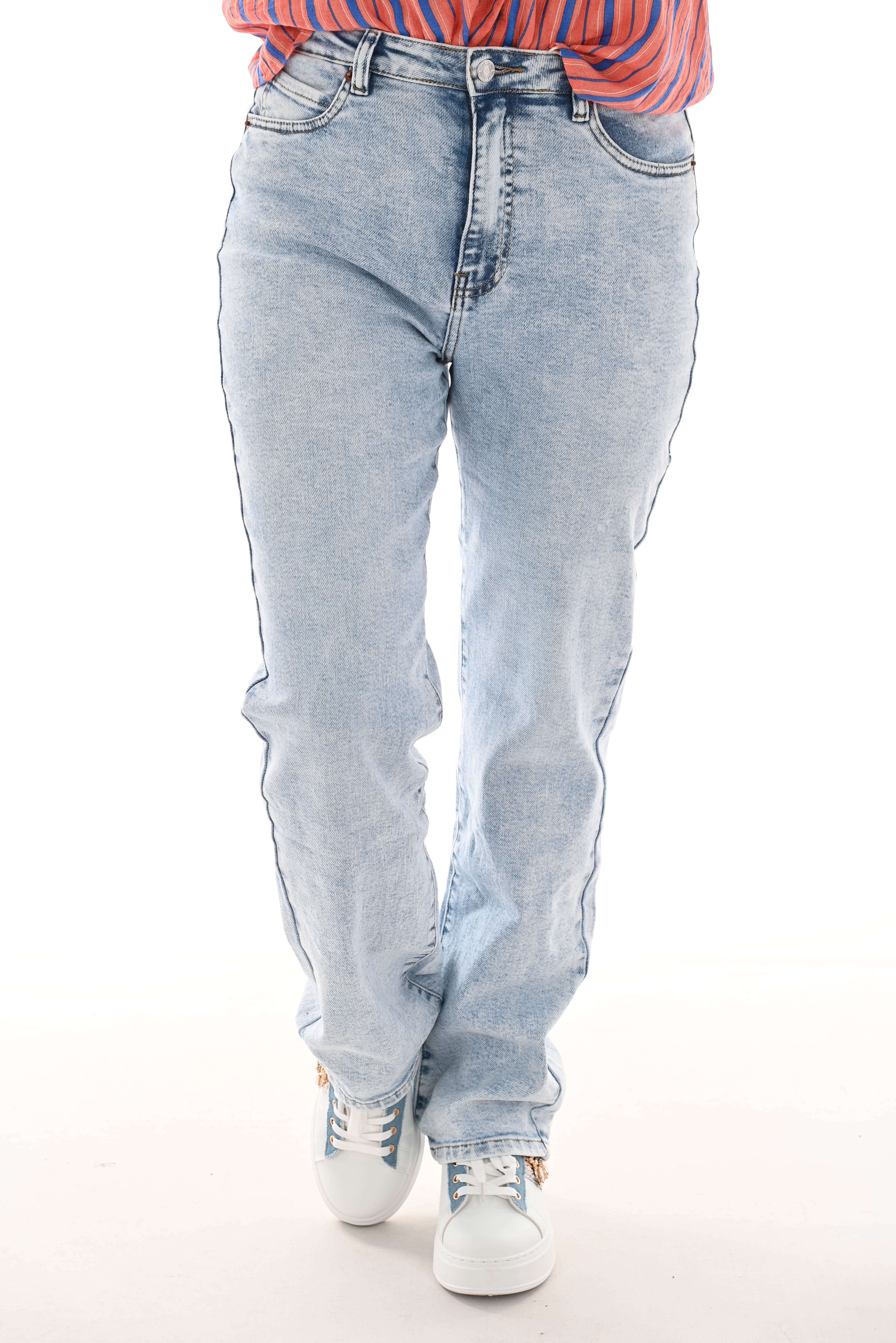 Norfy Straight leg high waist washed blauw