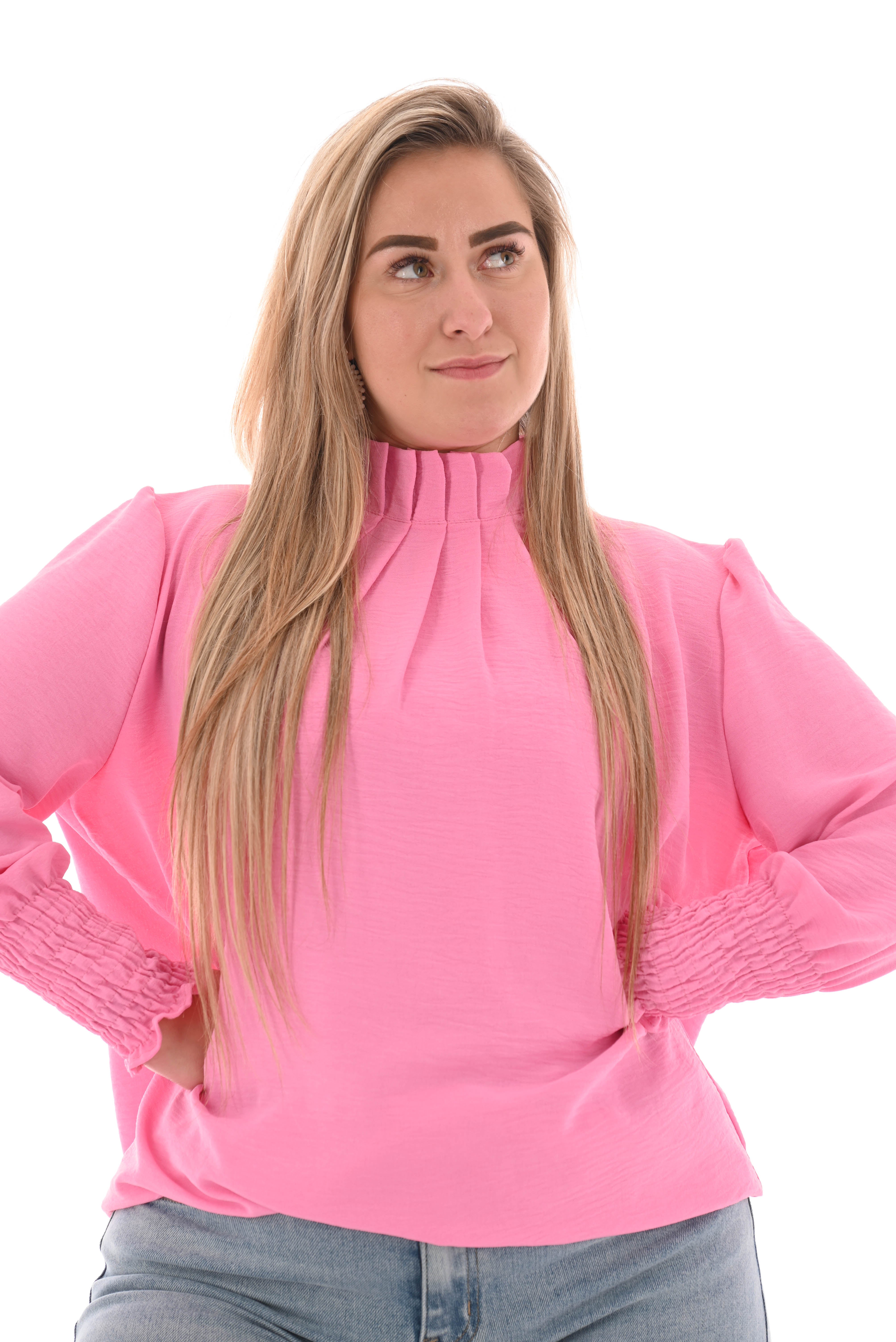 Blouse turtle neck uni roze