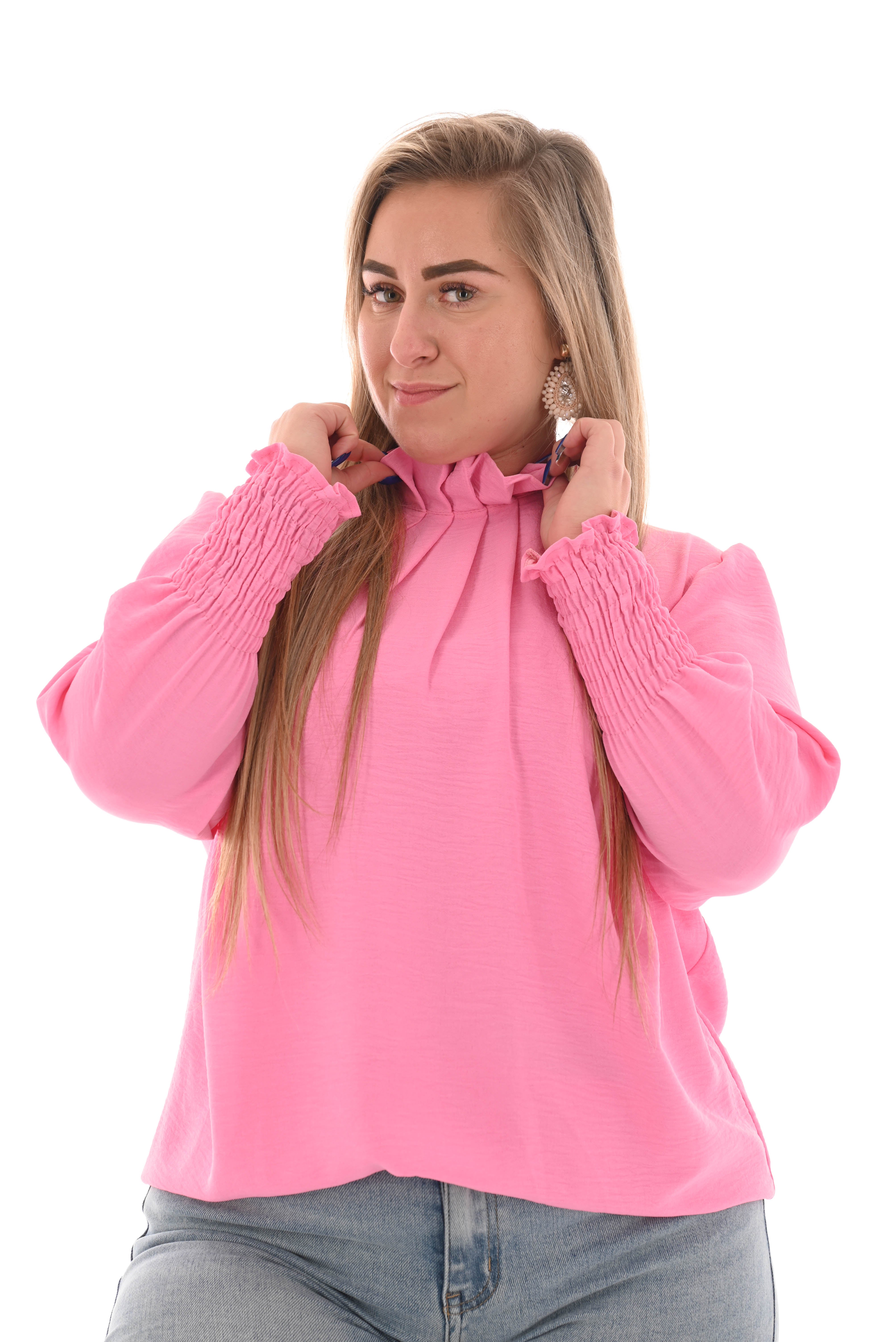 Blouse turtle neck uni roze