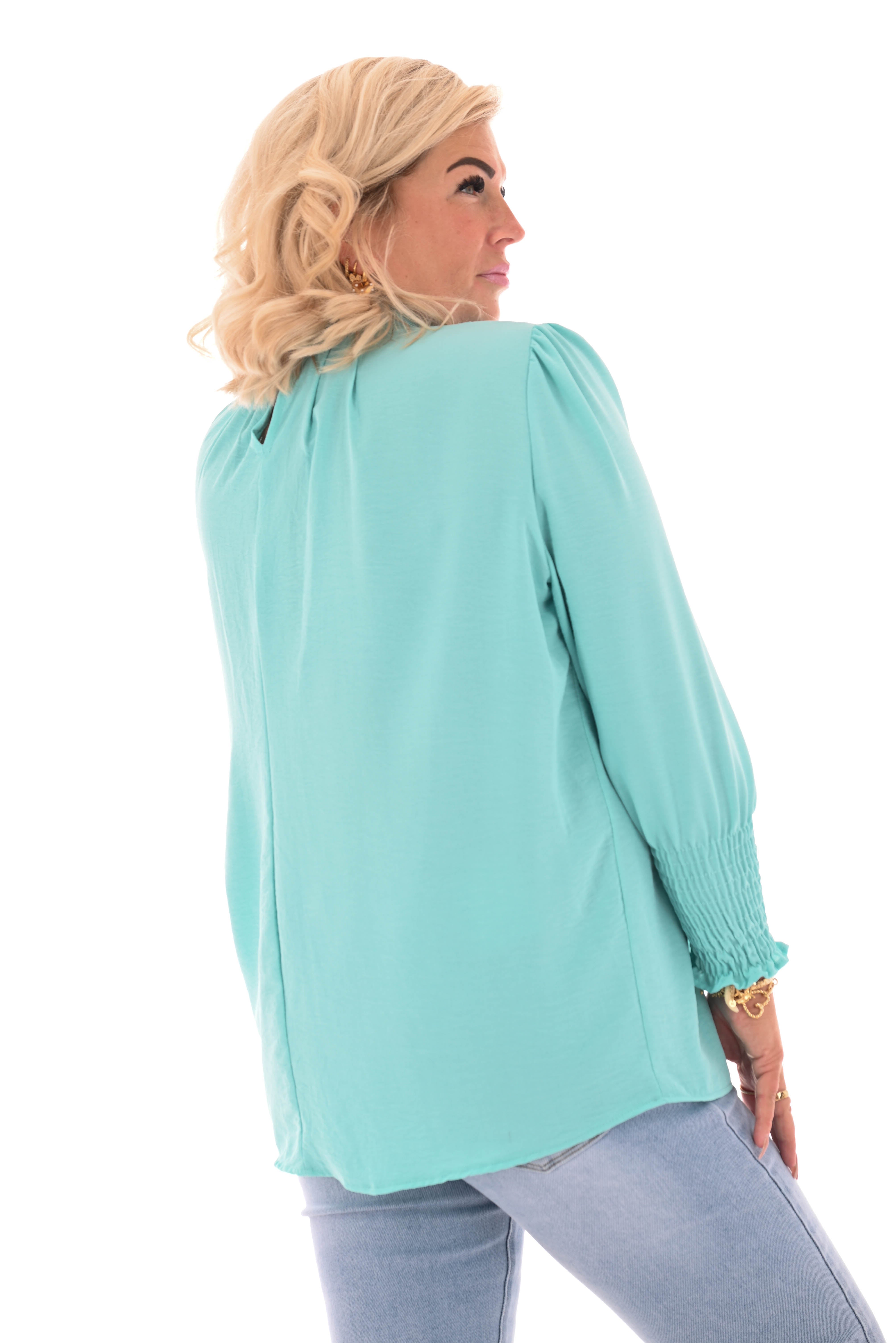 Blouse turtle neck uni turquoise
