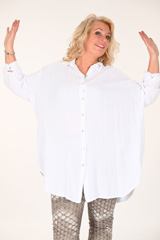 Lange crepe blouse met dots wit