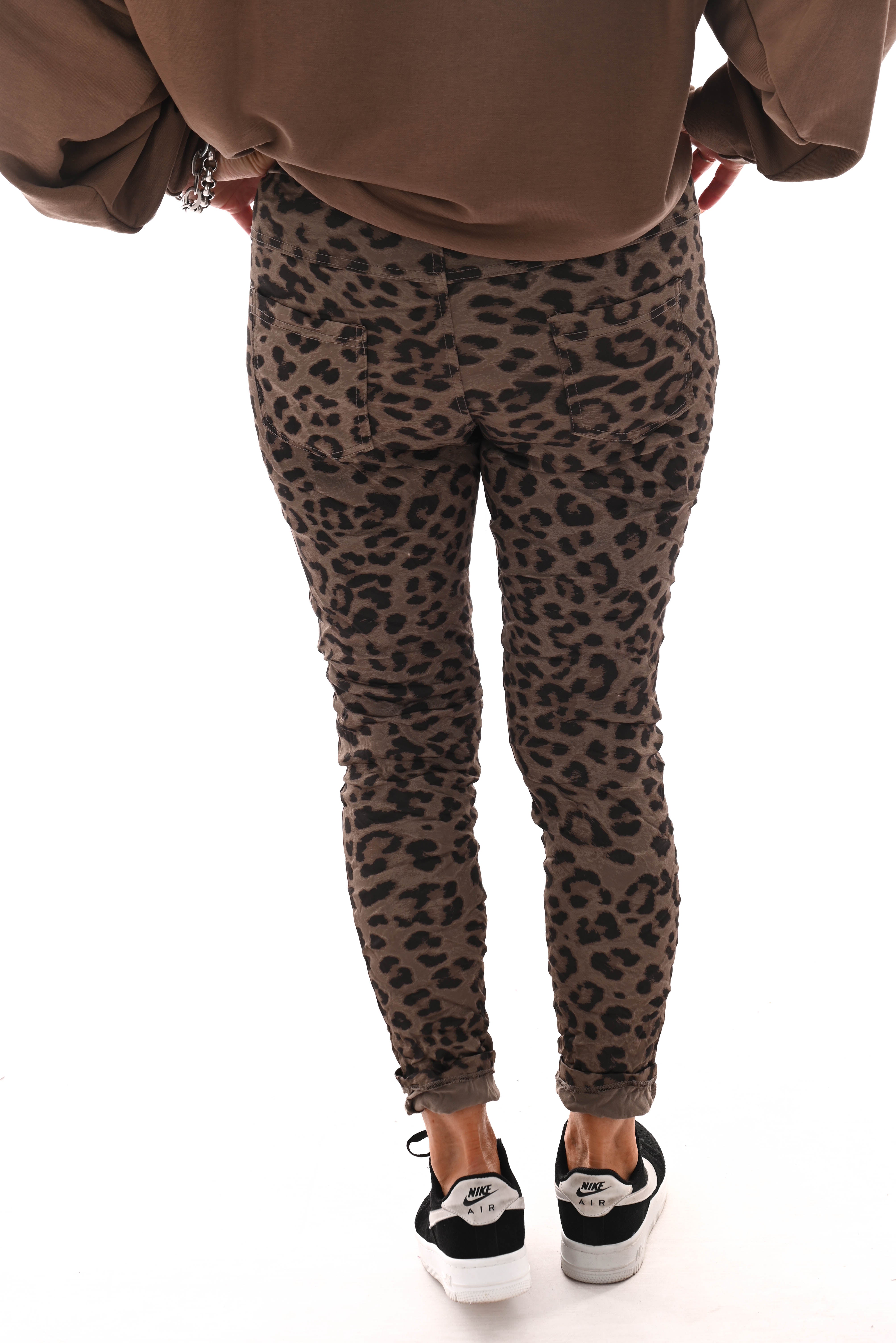Silky stretchbroek panterprint taupe