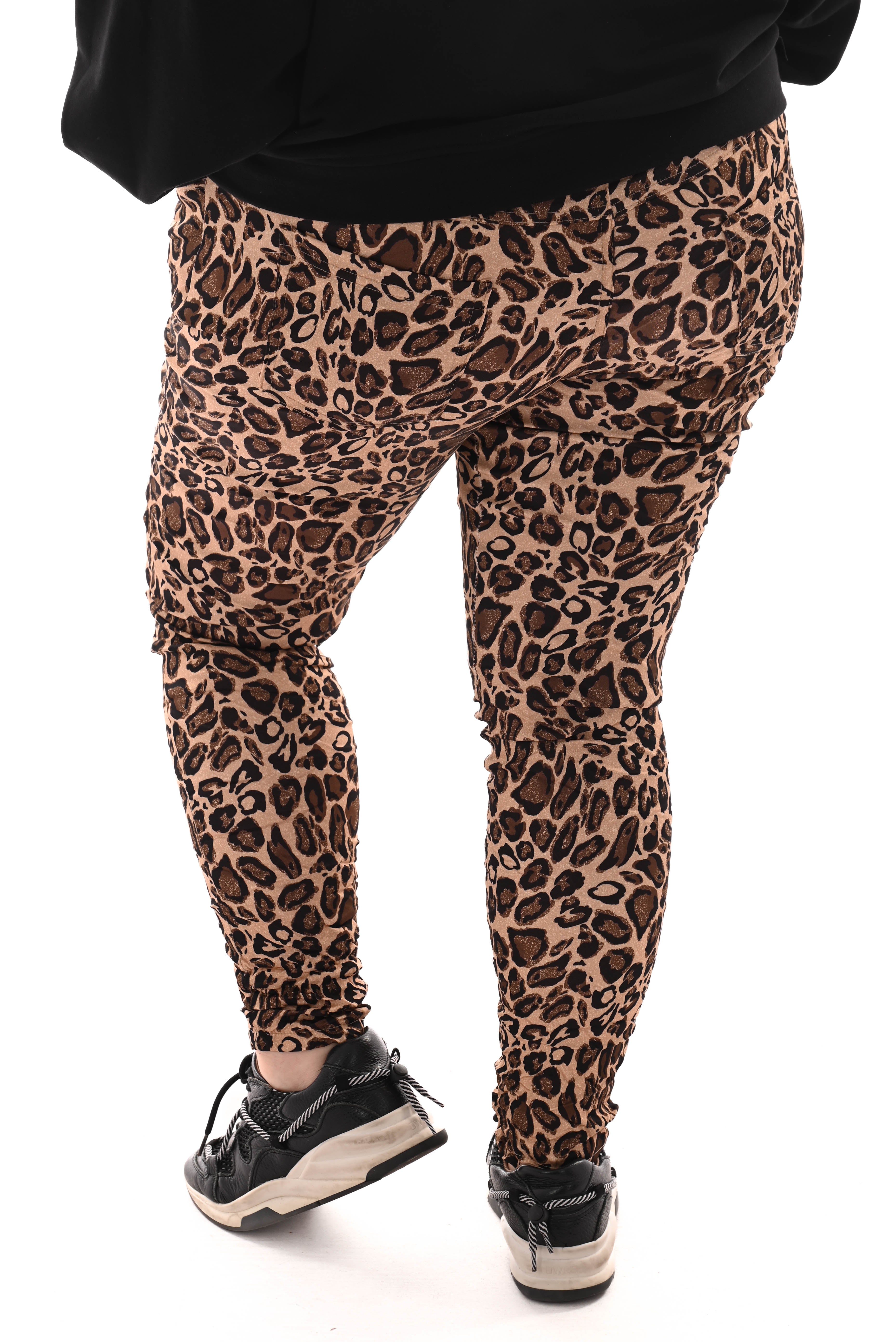 Silky stretchbroek panterprint bruin/zwart
