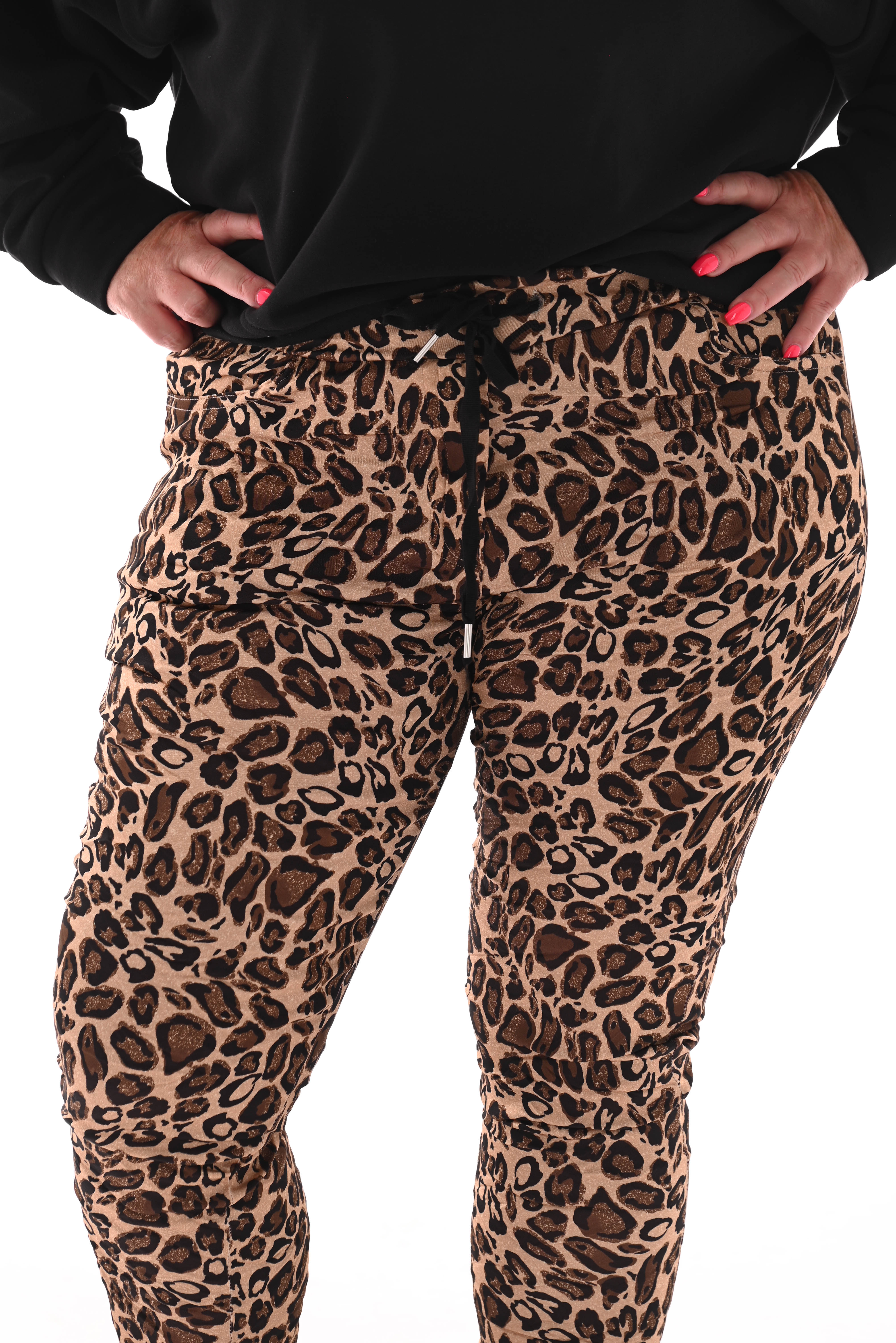 Silky stretchbroek panterprint bruin/zwart