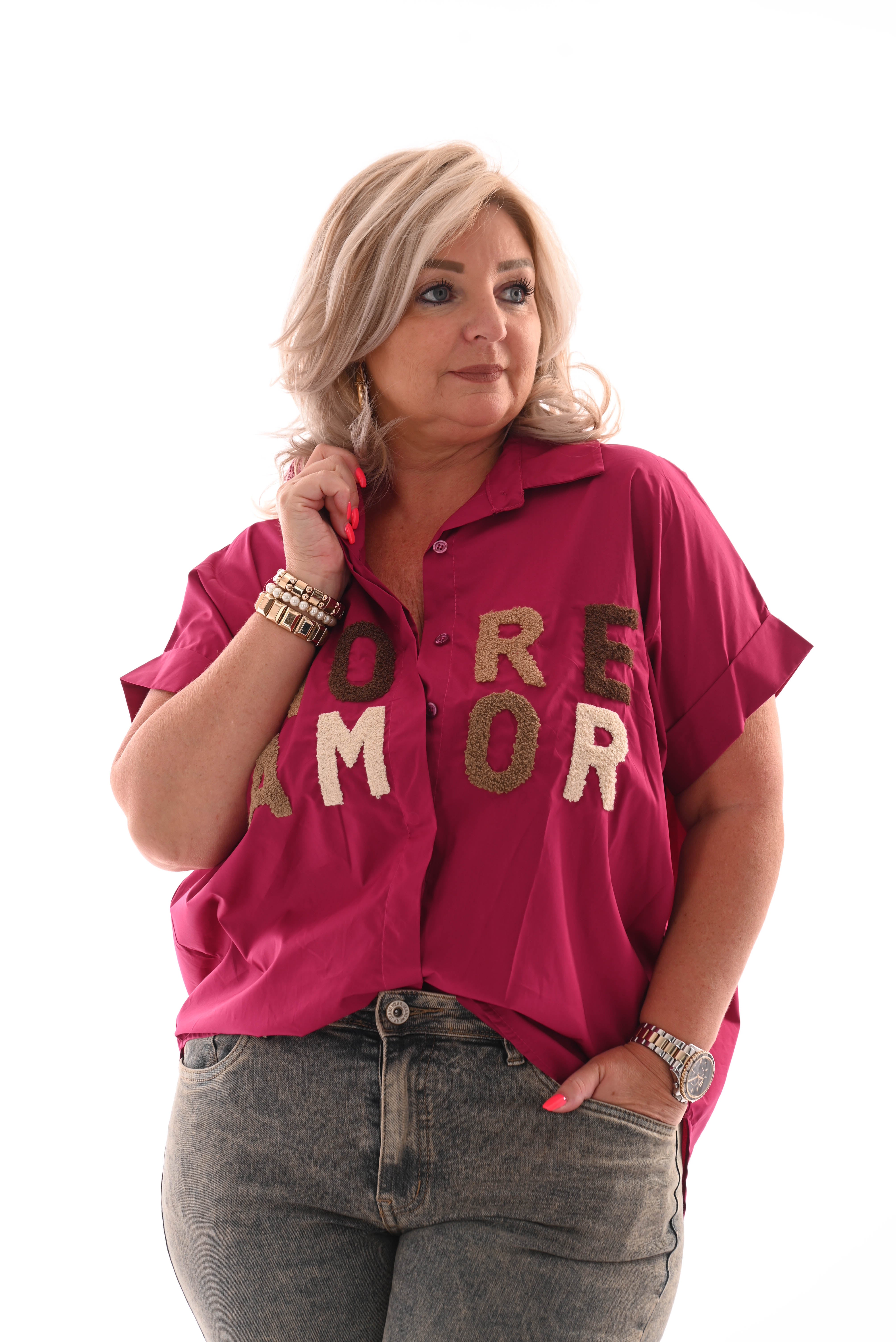 Blouse korte mouwen more amor fuchsia