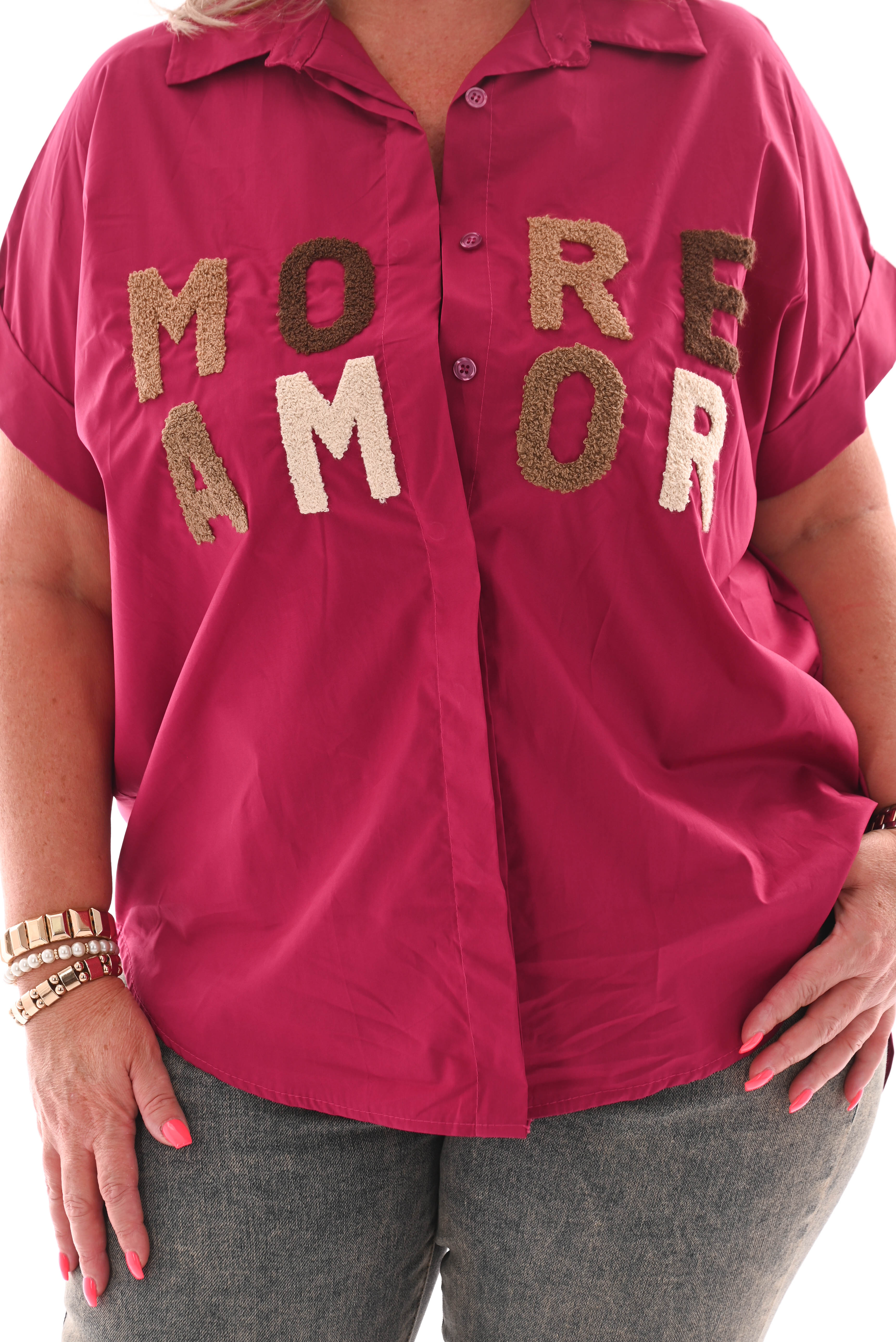 Blouse korte mouwen more amor fuchsia