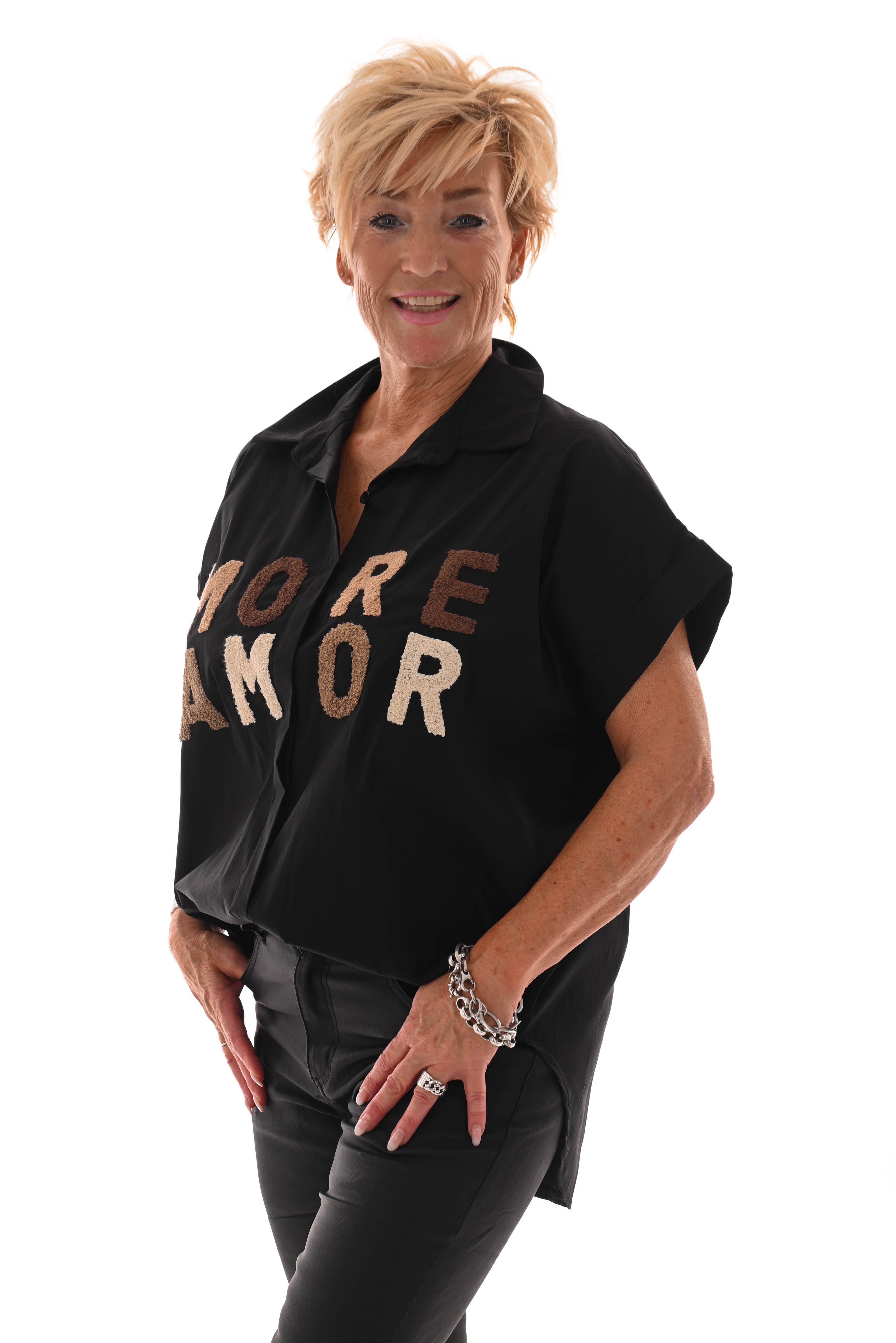 Blouse korte mouwen more amor zwart
