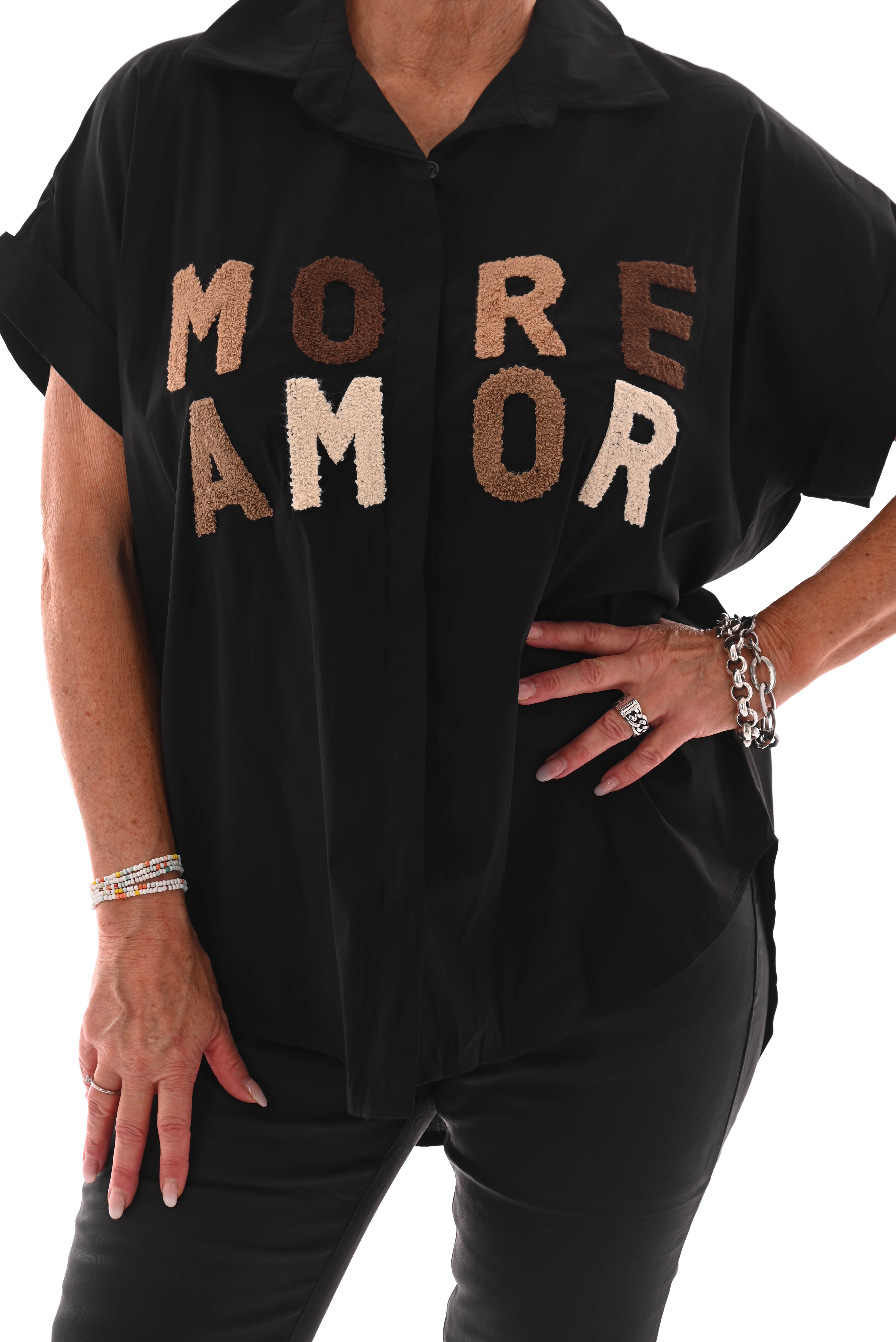 Blouse korte mouwen more amor zwart
