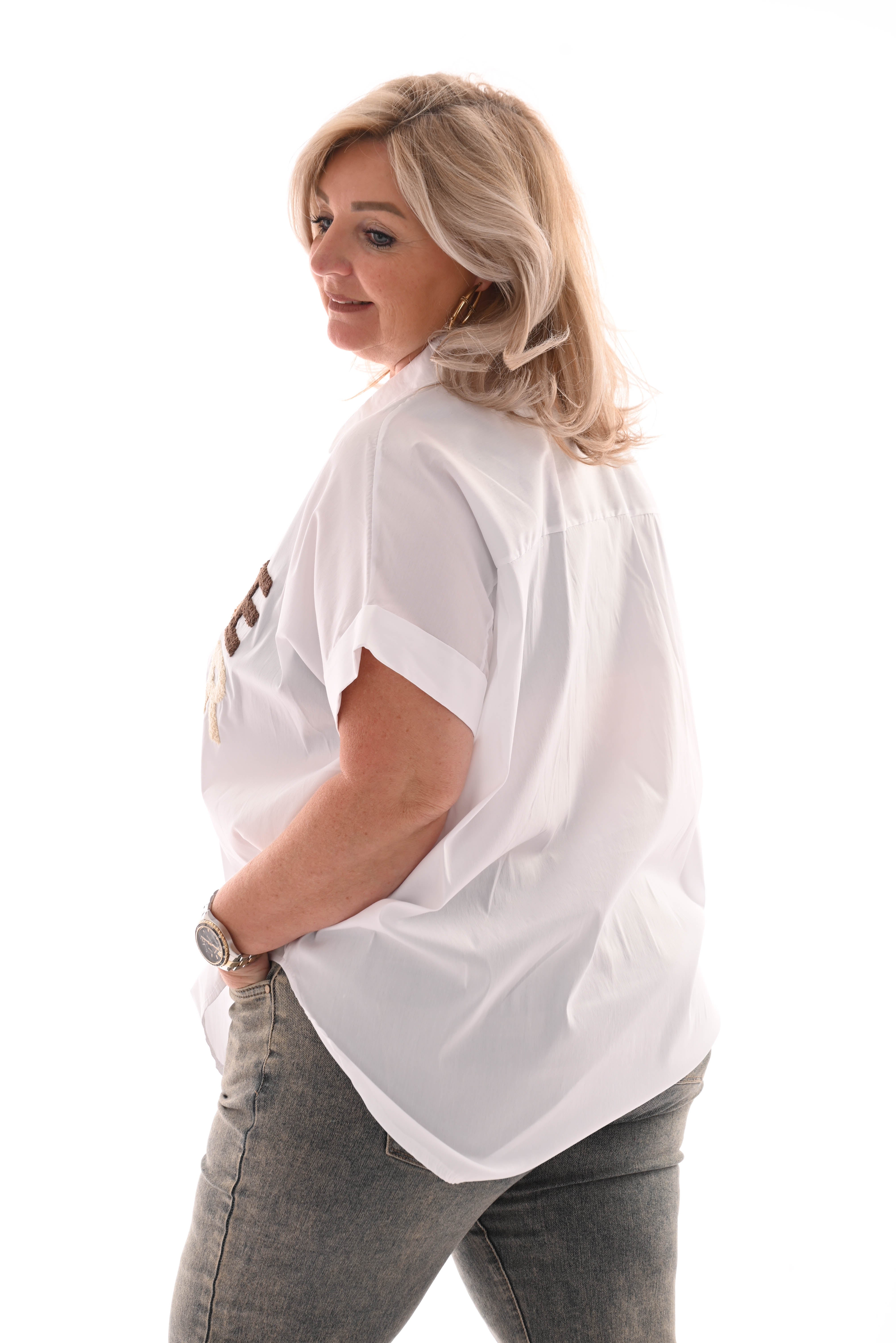Blouse korte mouwen more amor roomwit
