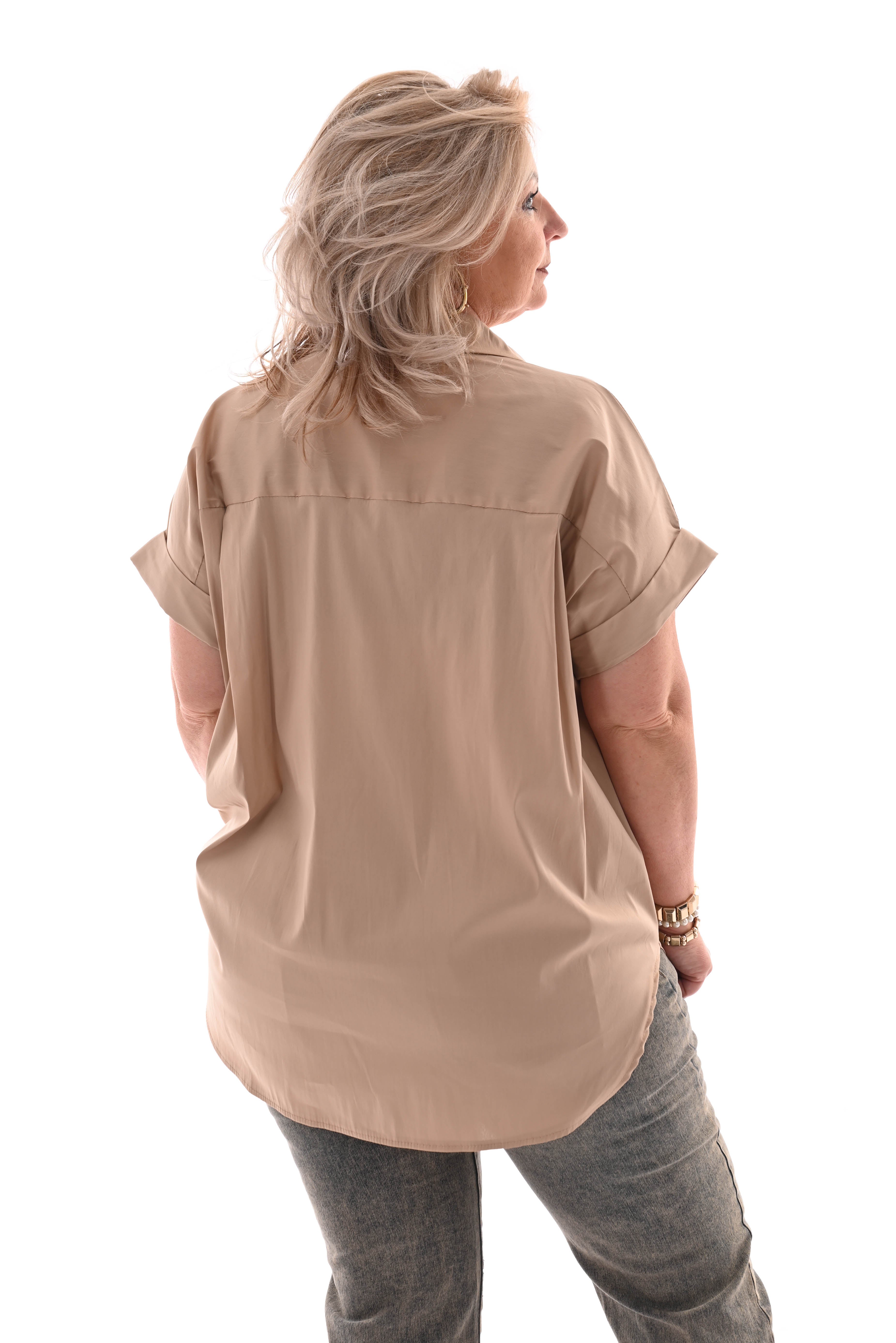 Blouse korte mouwen more amor beige