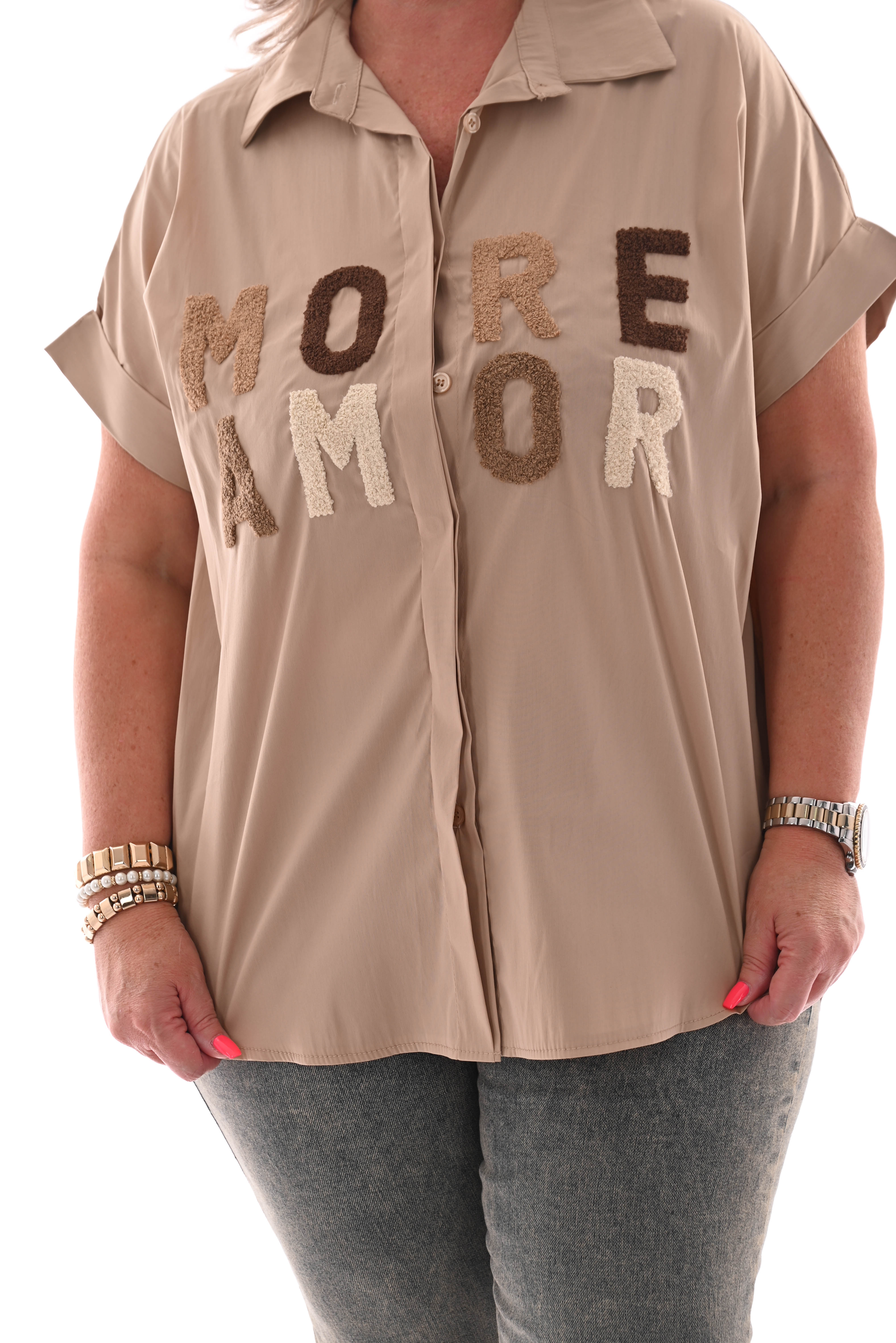 Blouse korte mouwen more amor beige