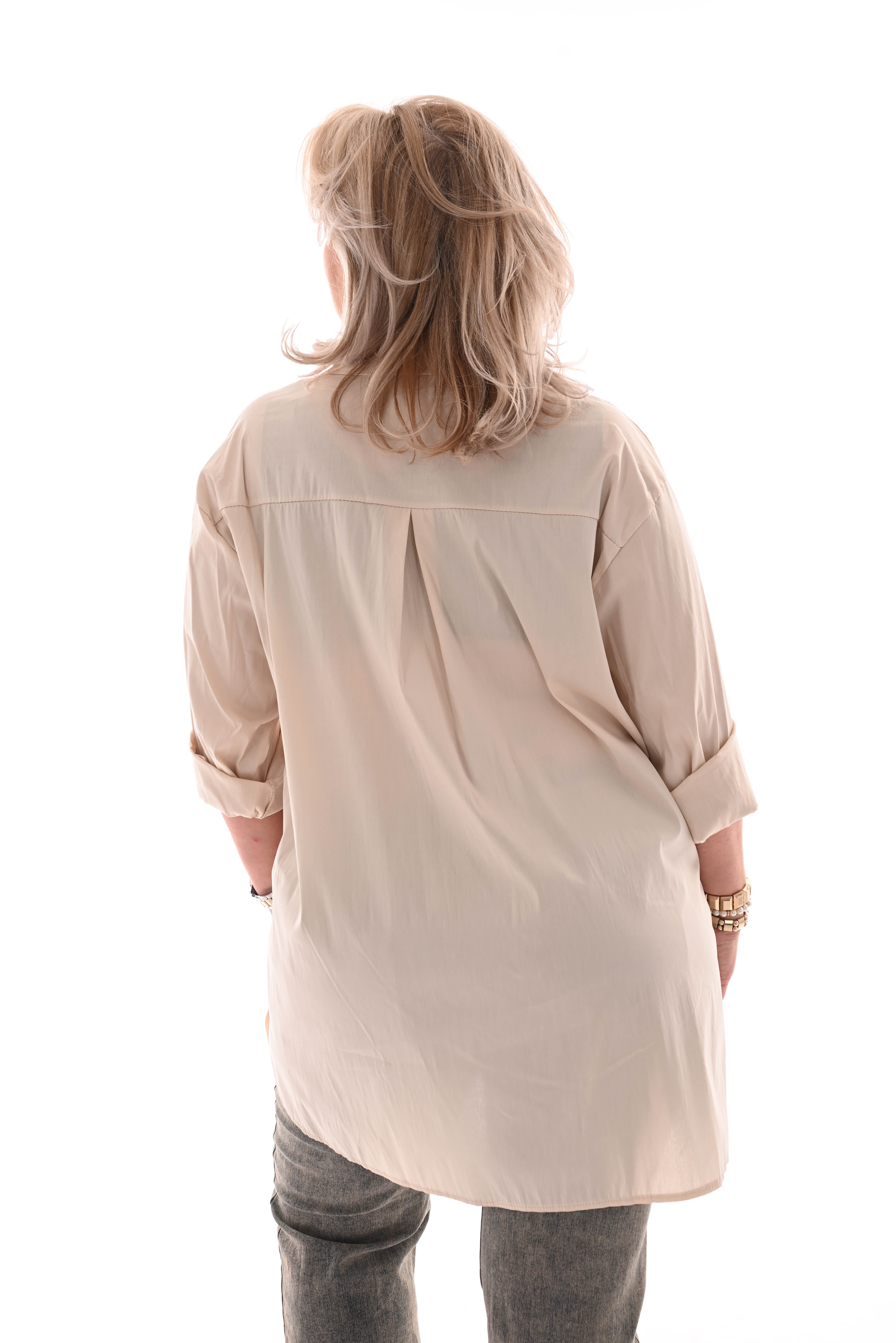Oversized blouse korte mouwen minmin beige