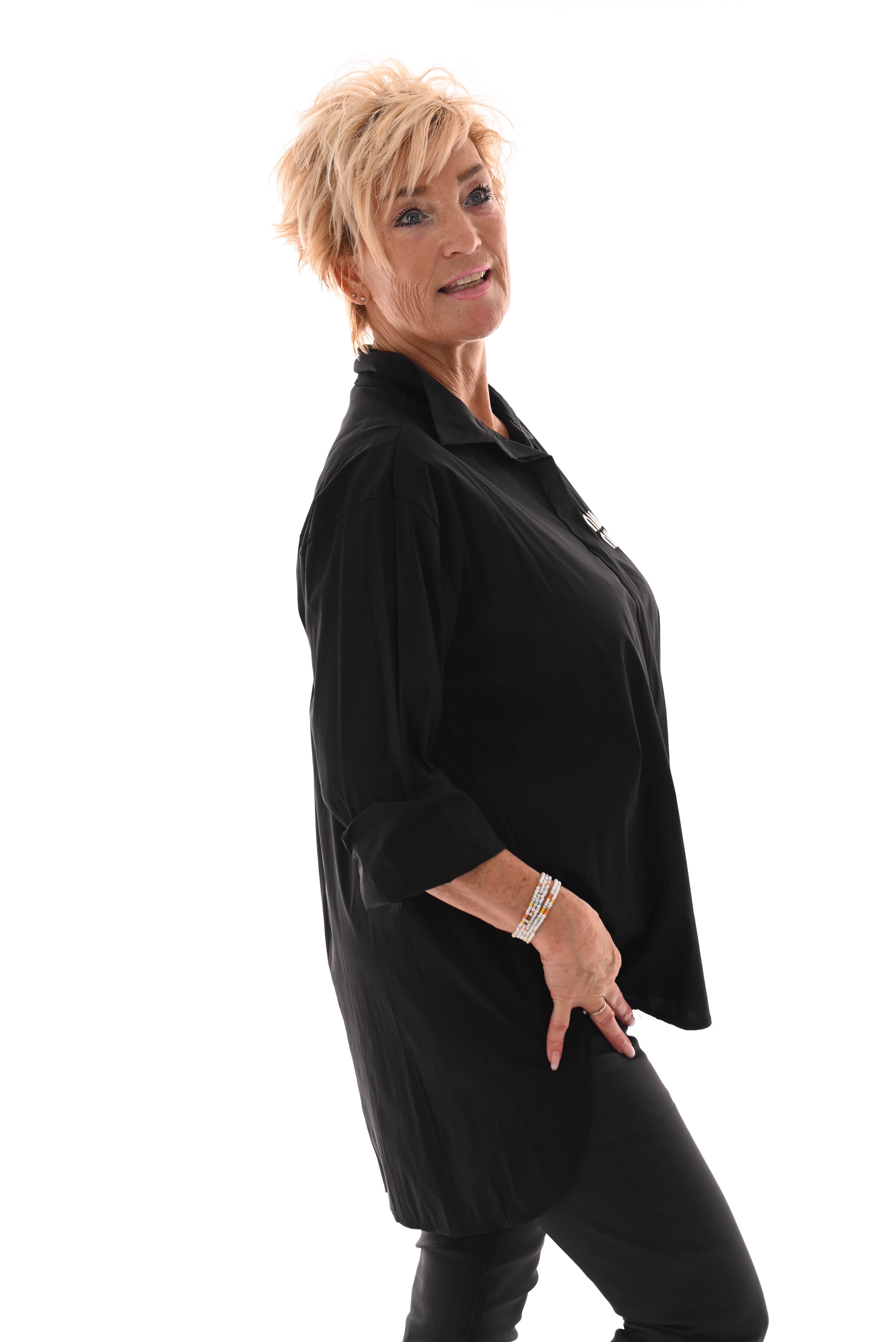 Oversized blouse korte mouwen minmin zwart