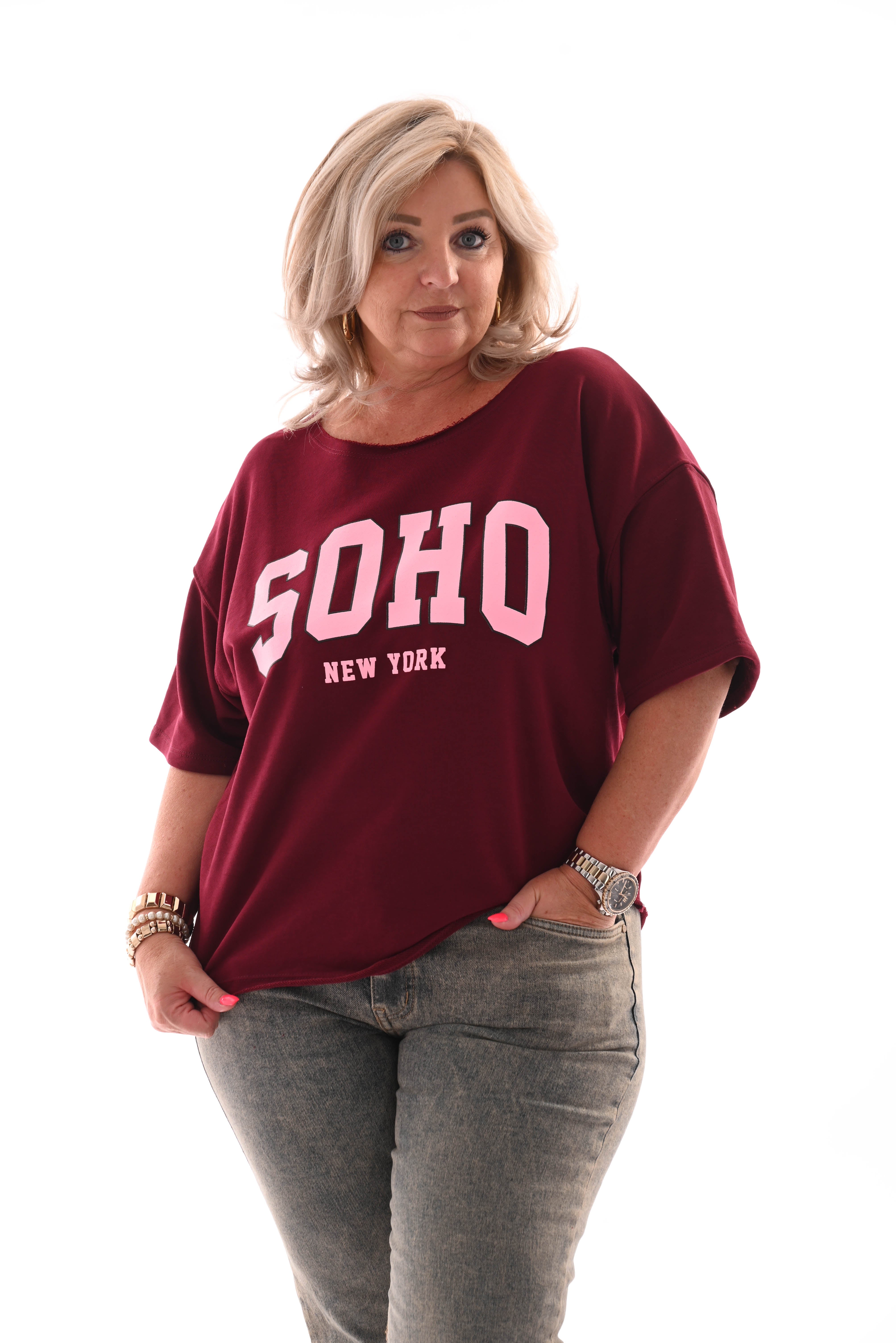 Sweater korte mouwen soho bordeaux