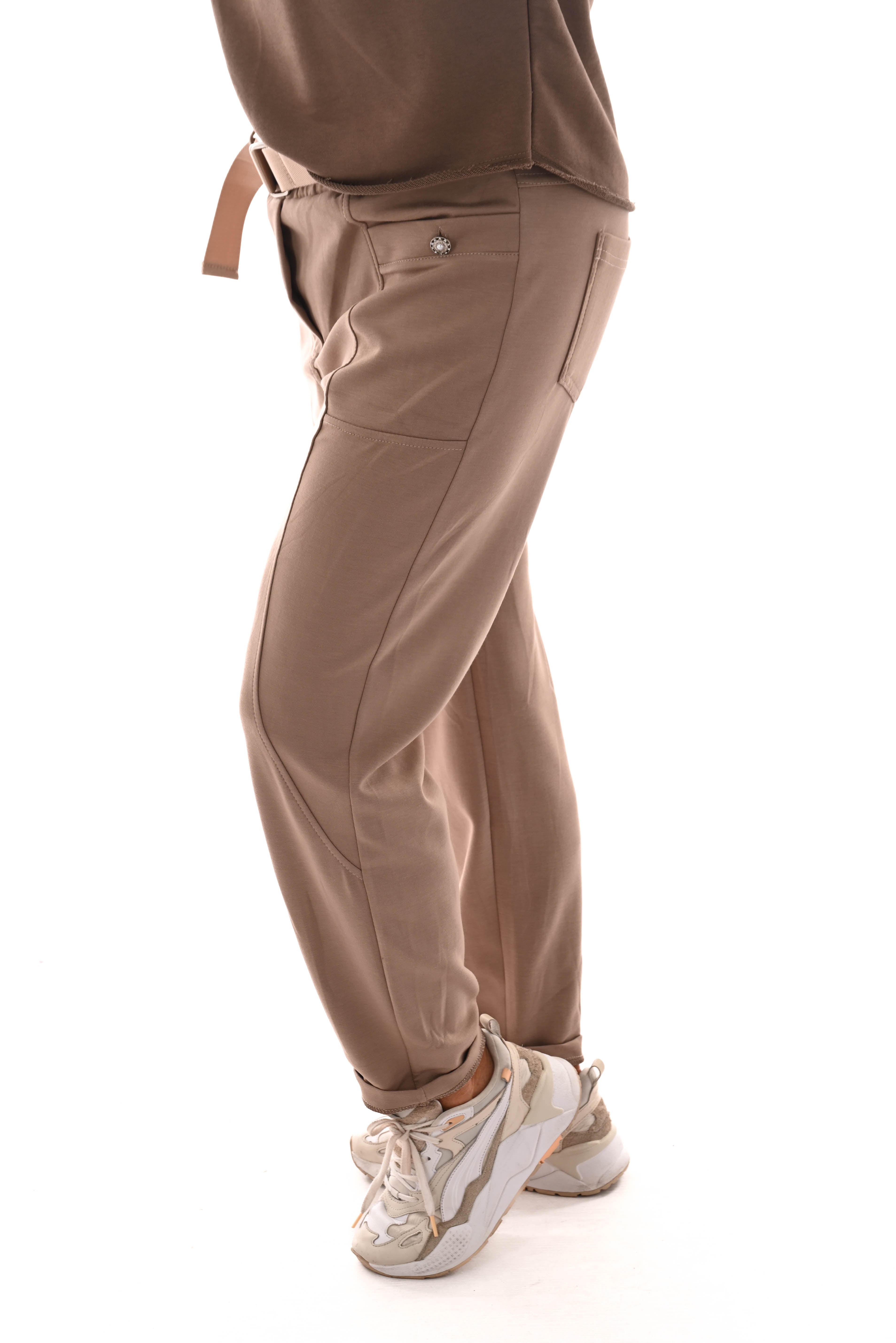 Jogger uni met grote zakken lichtbruin
