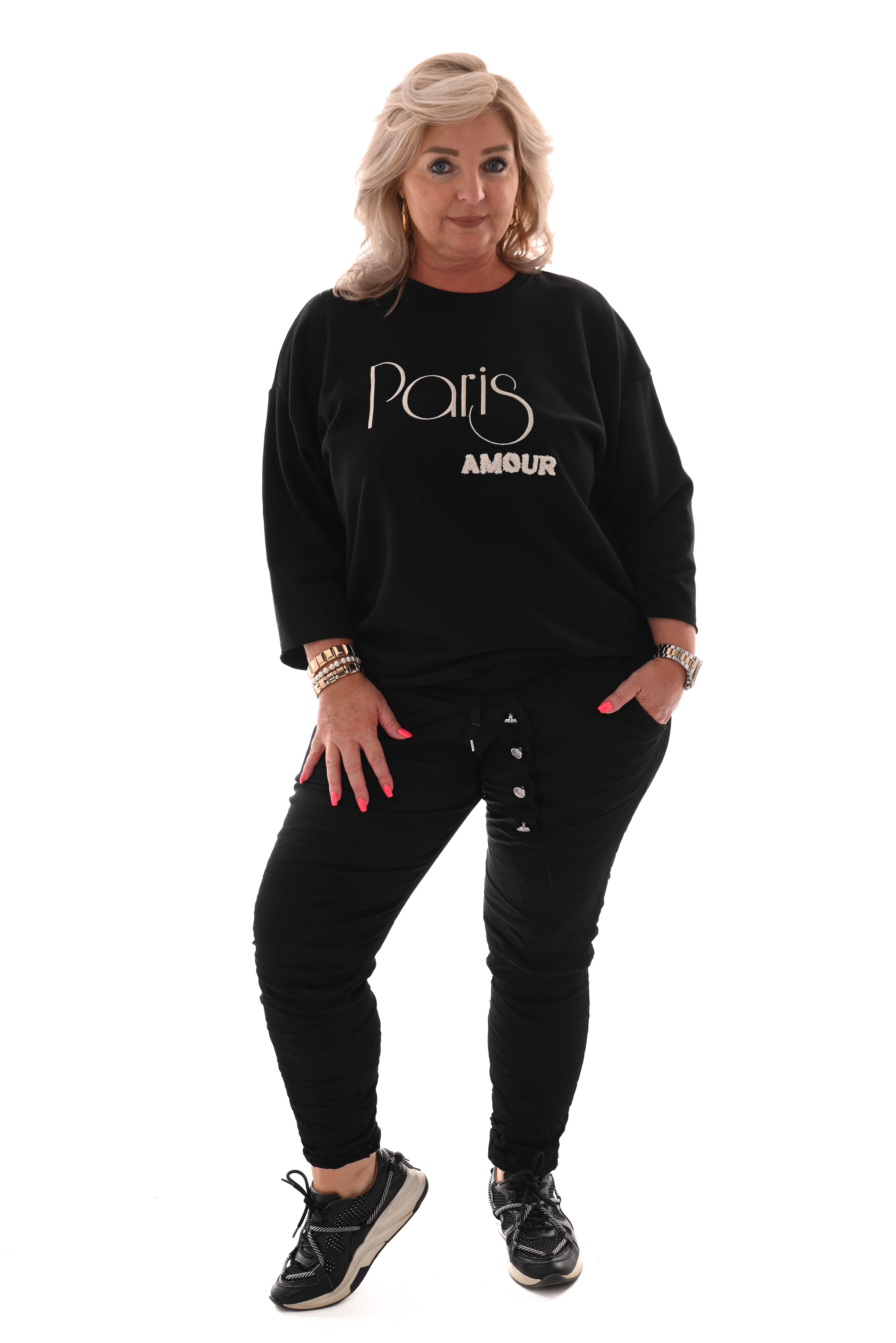 Stretchbroek silky knopen zwart