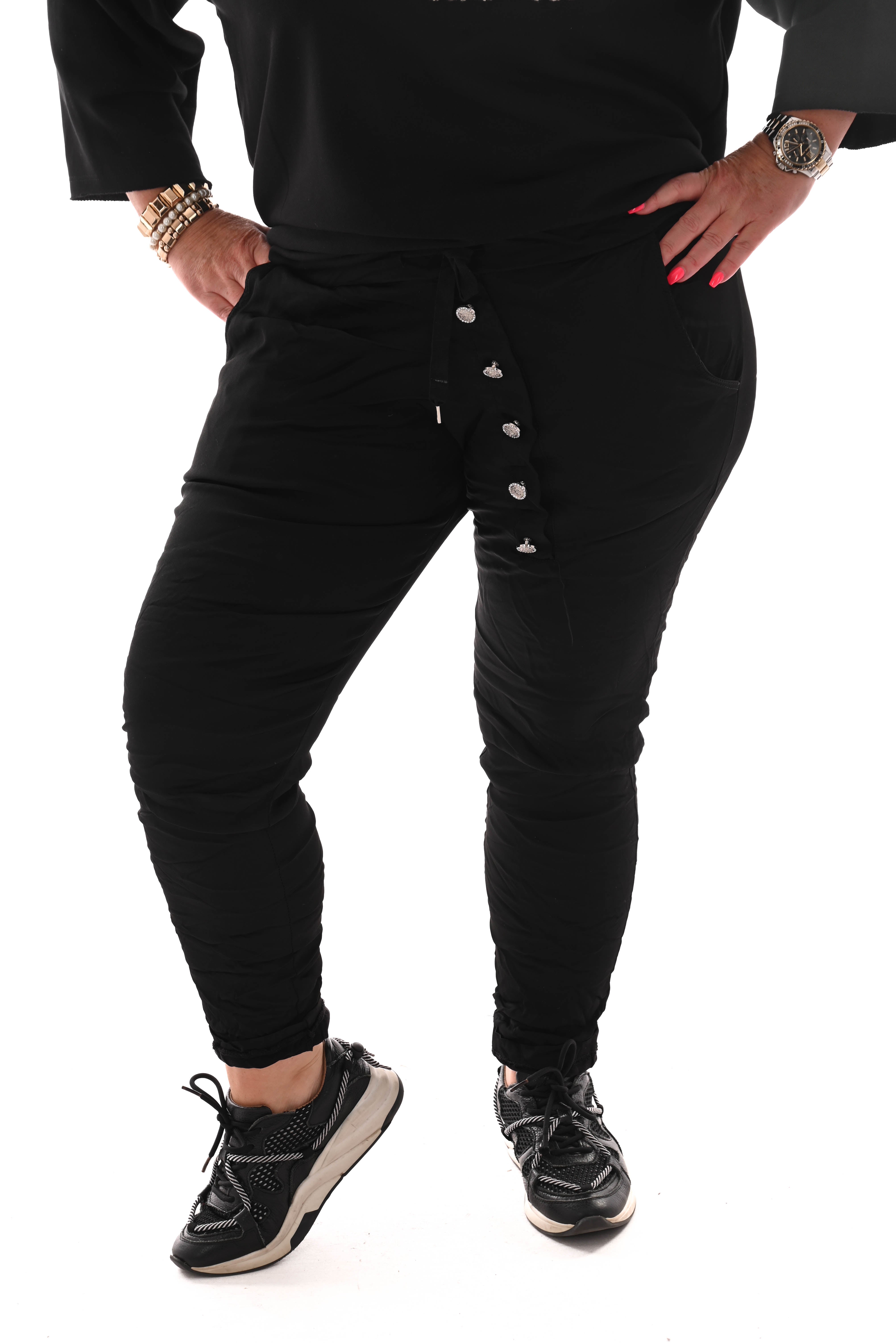 Stretchbroek silky knopen zwart