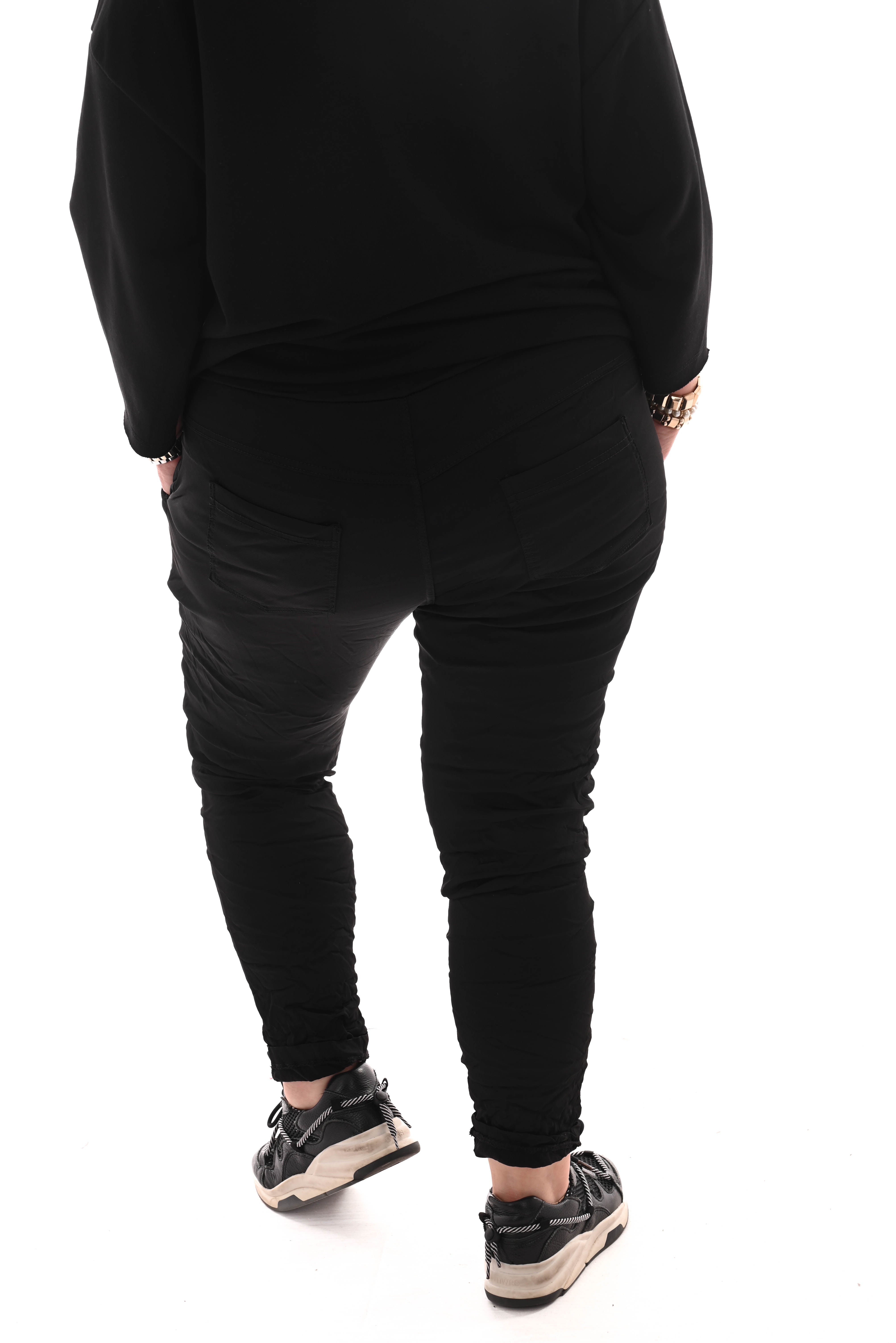 Stretchbroek silky knopen zwart