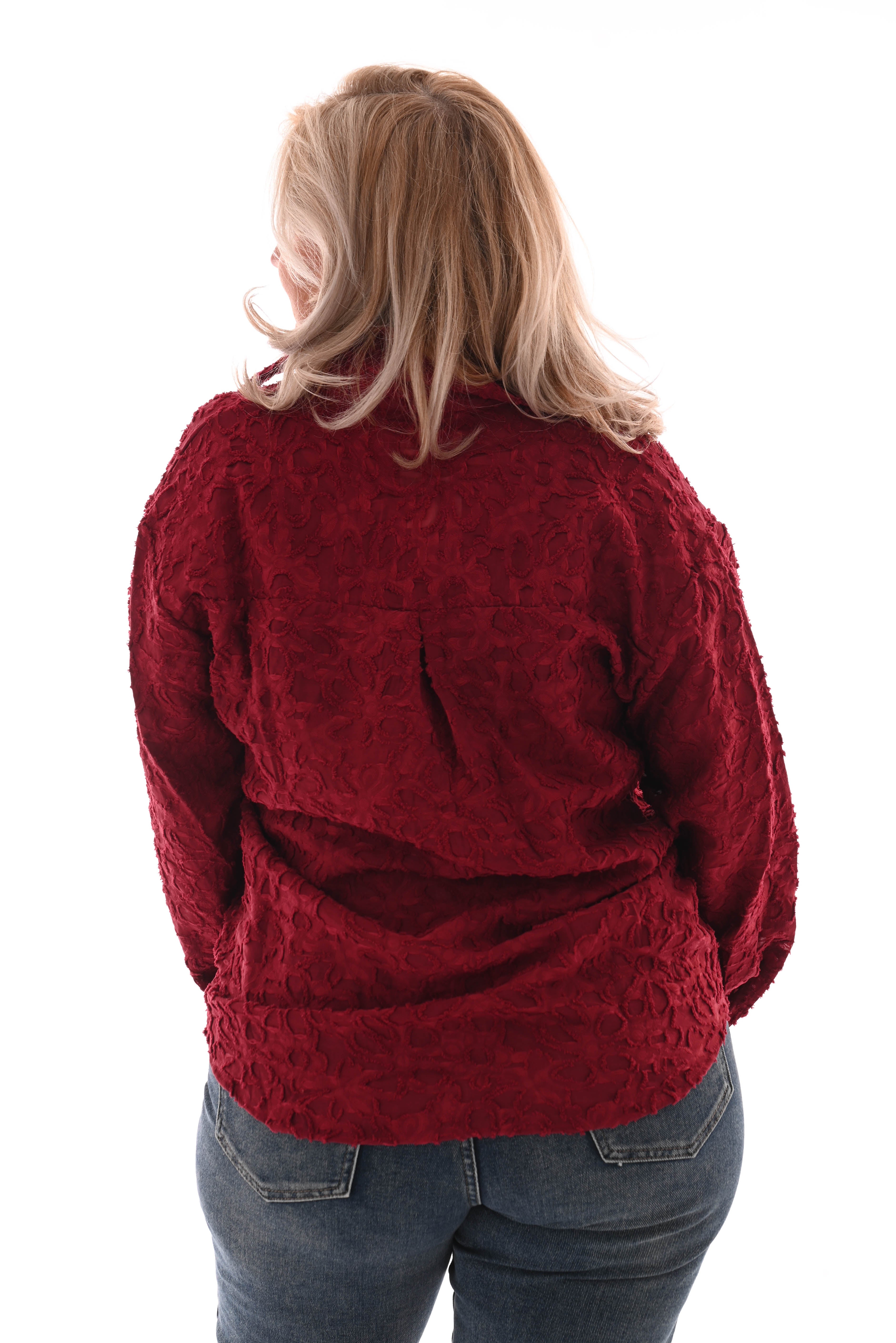 Doorknoop blouse bloemen bordeaux