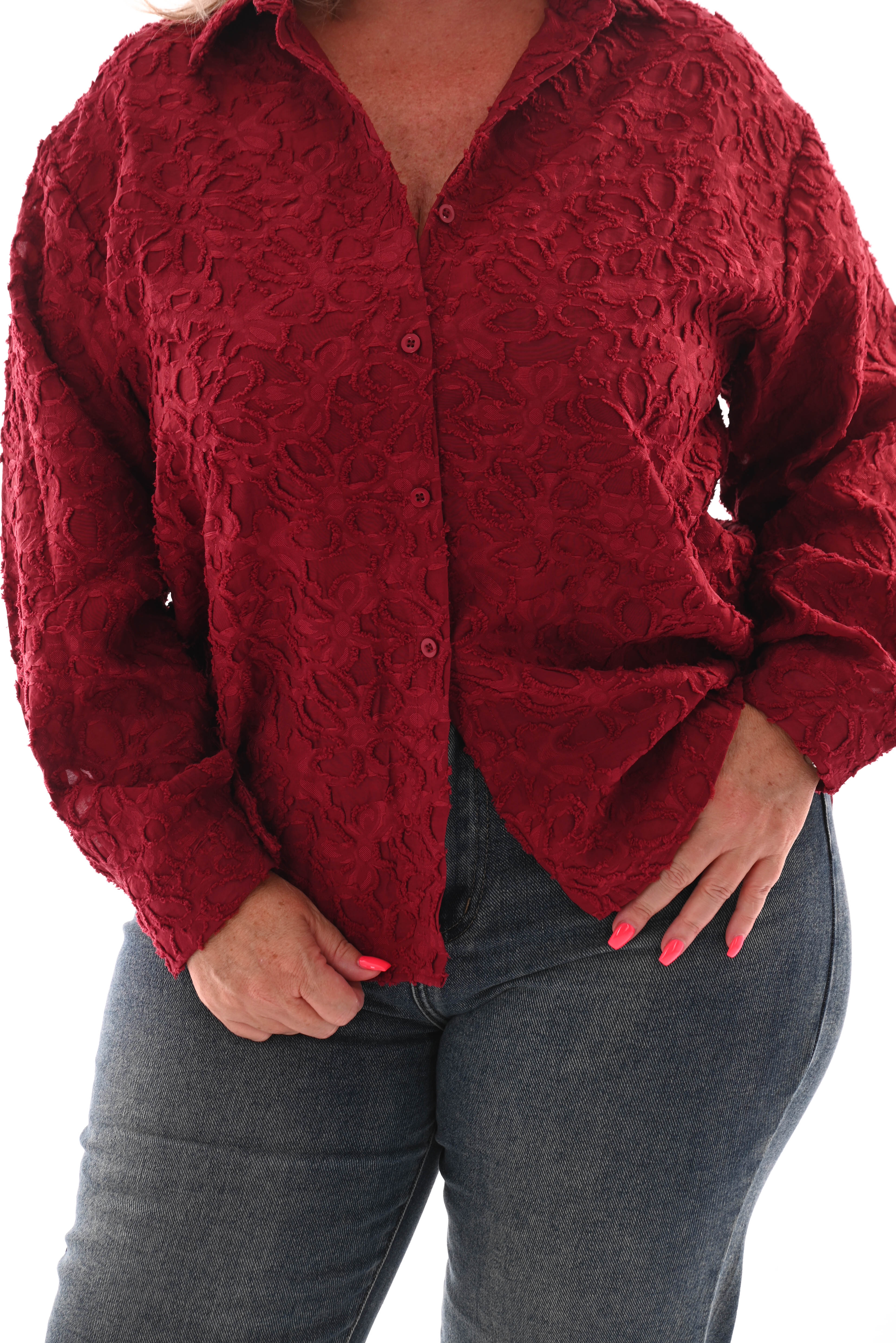 Doorknoop blouse bloemen bordeaux