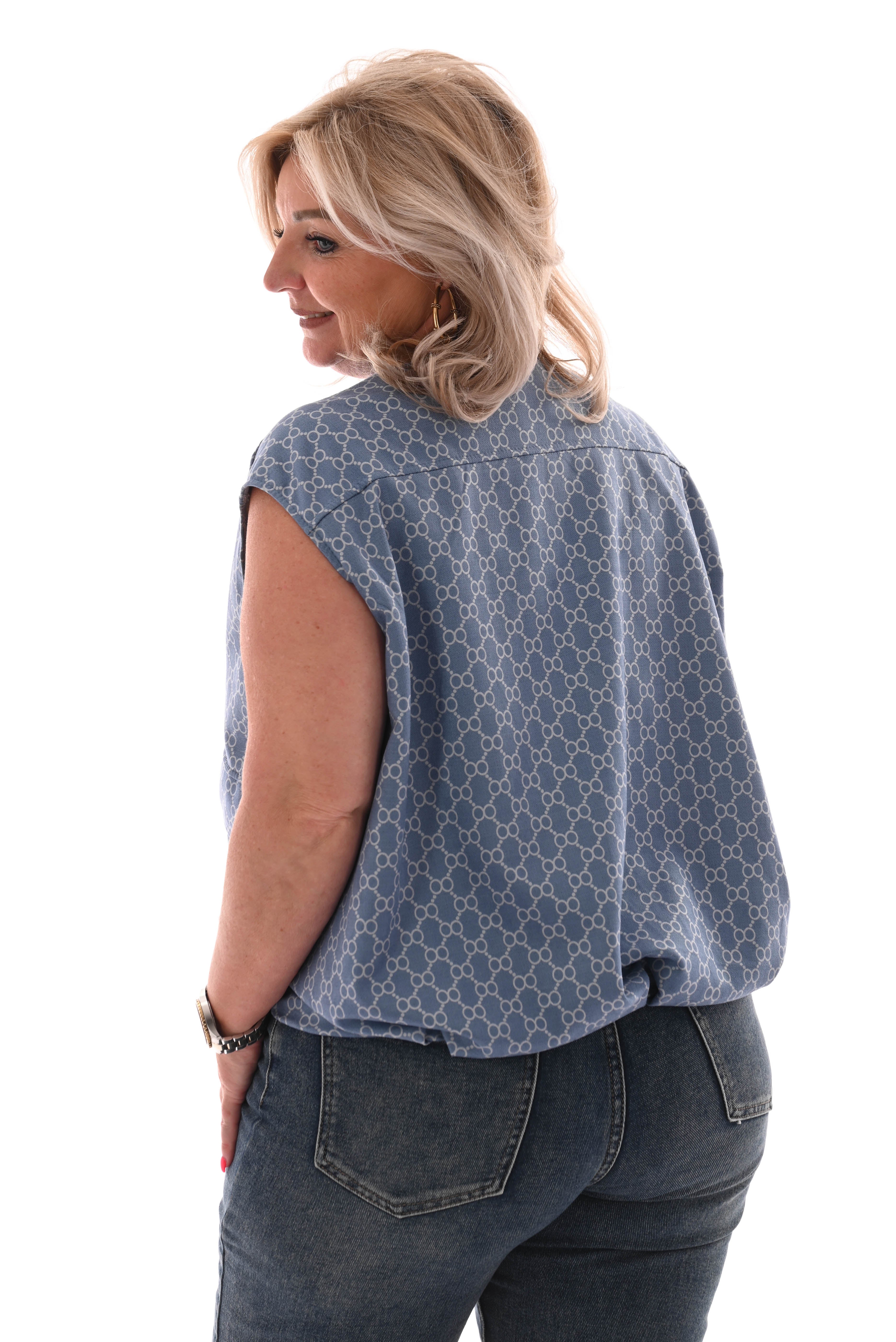 Gilet cirkels met rits jeansblauw