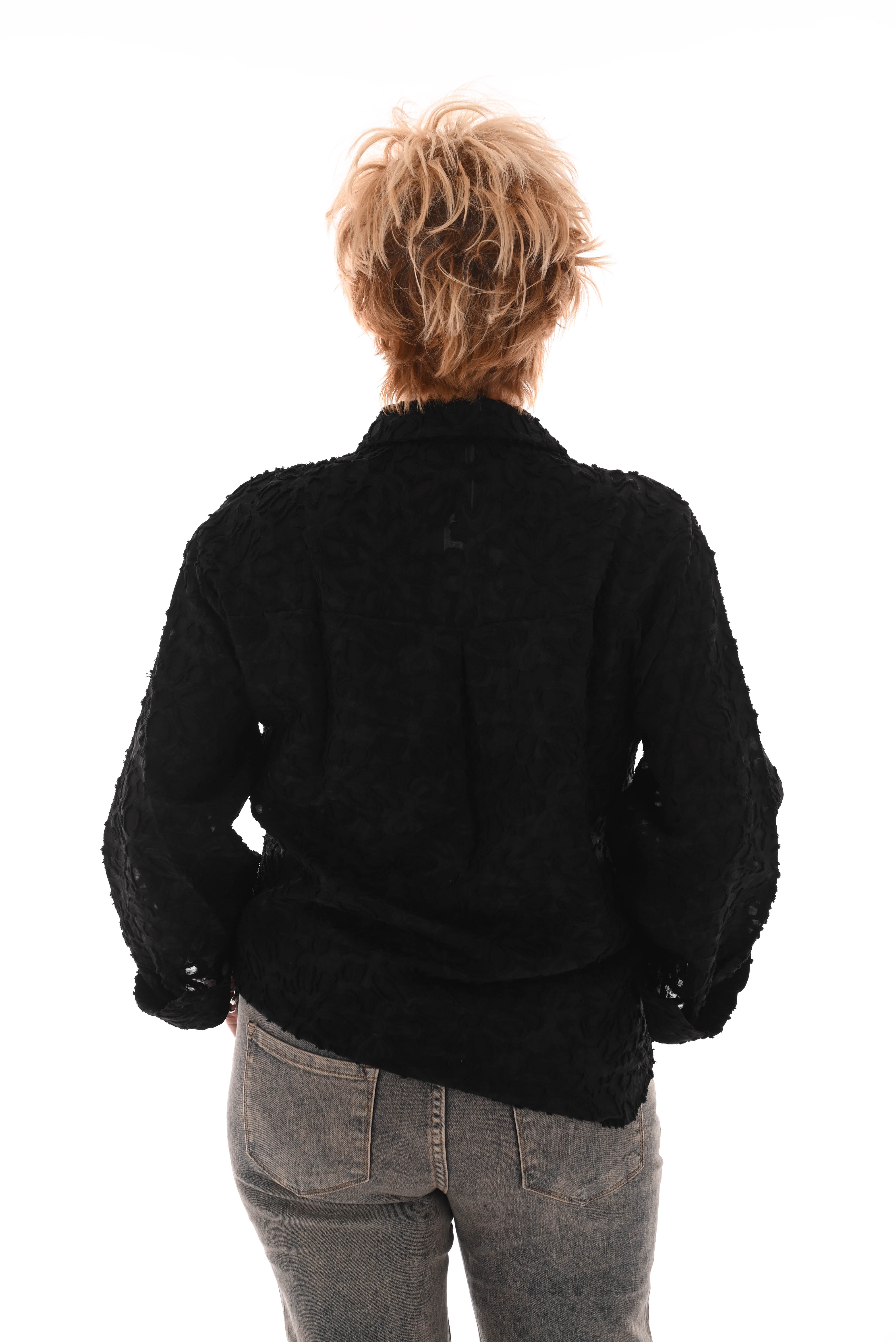 Doorknoop blouse bloemen zwart