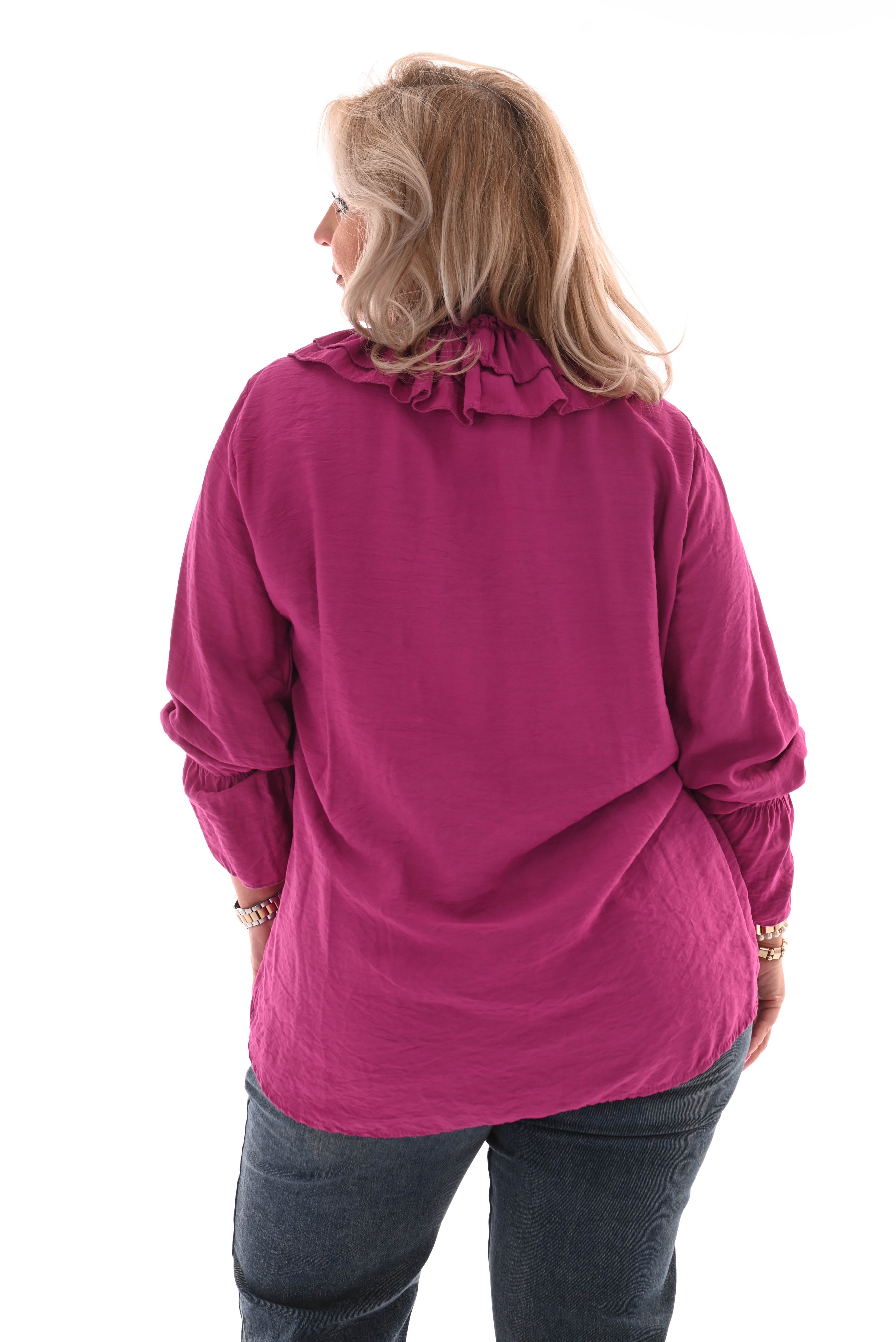 Blouse met roezel cyclaam