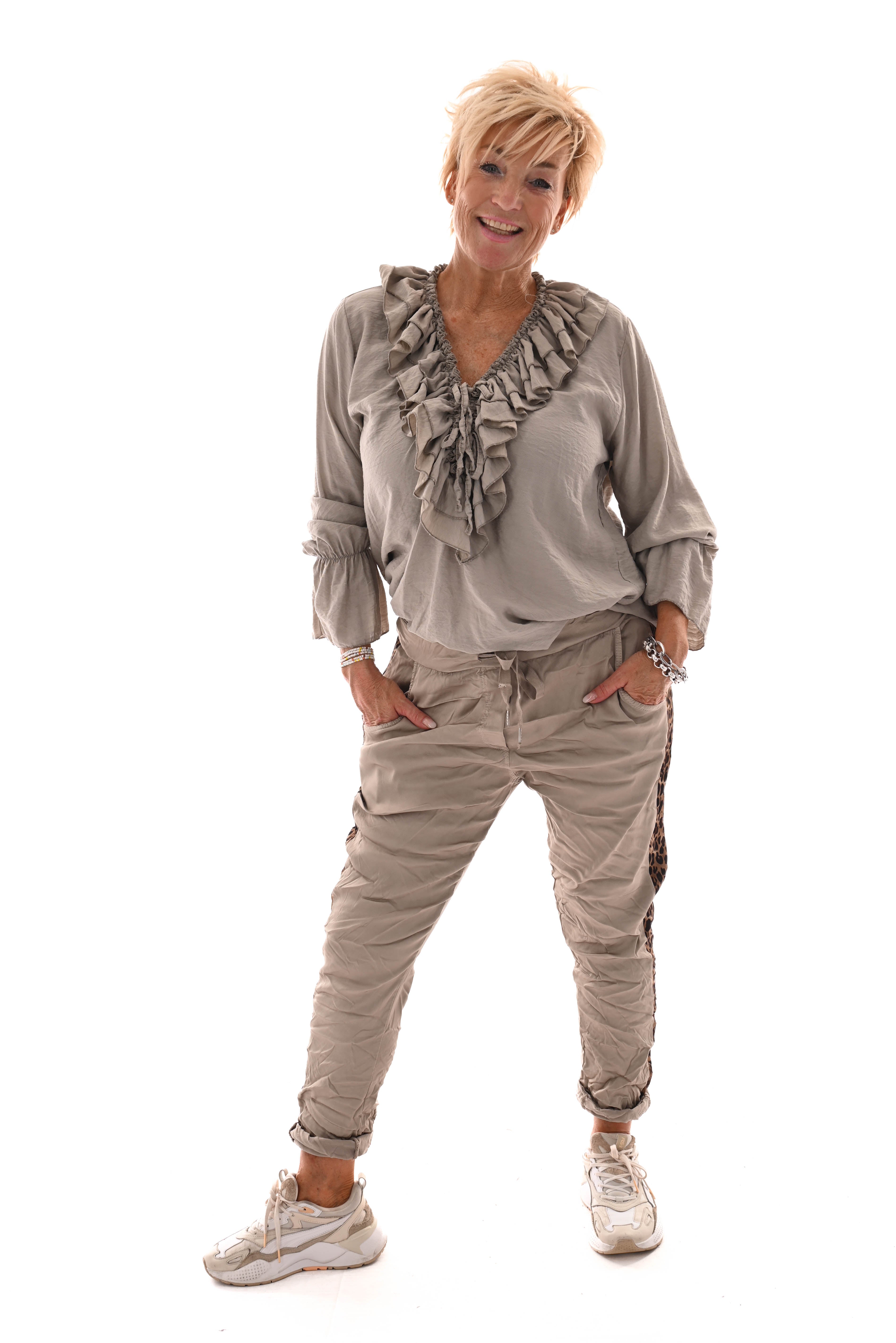 Blouse met roezel taupe