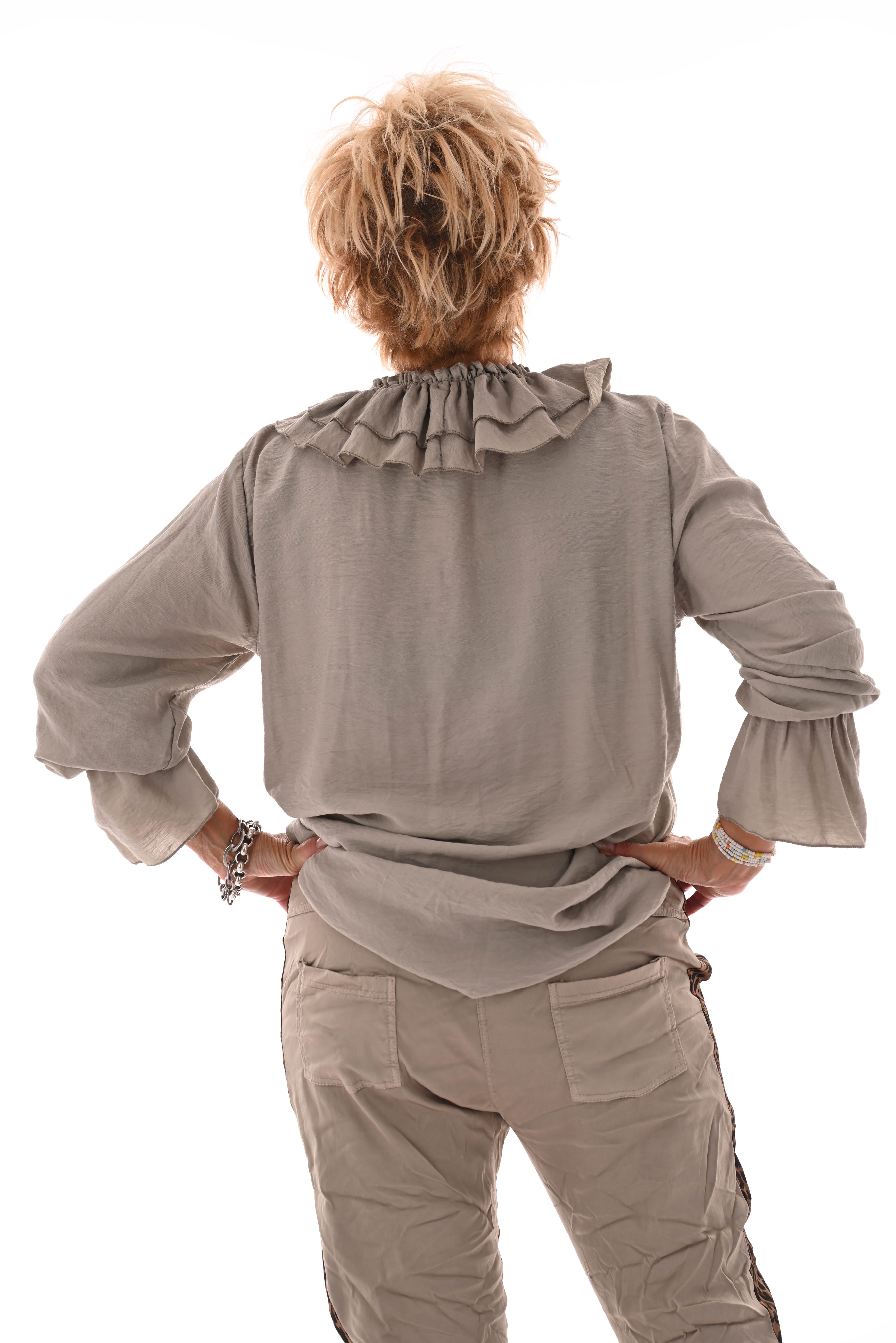 Blouse met roezel taupe