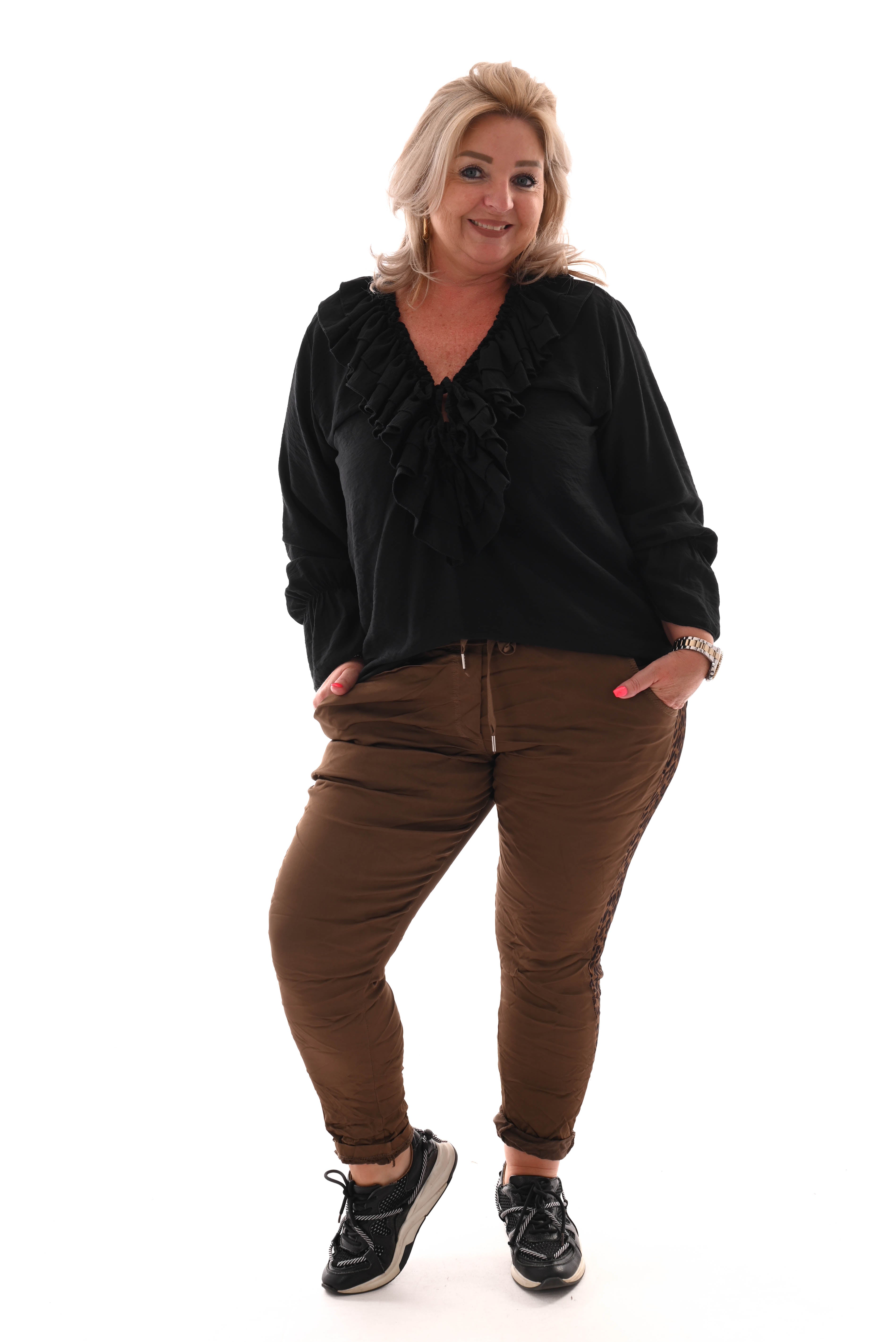 Silky stretchbroek panterbies bruin