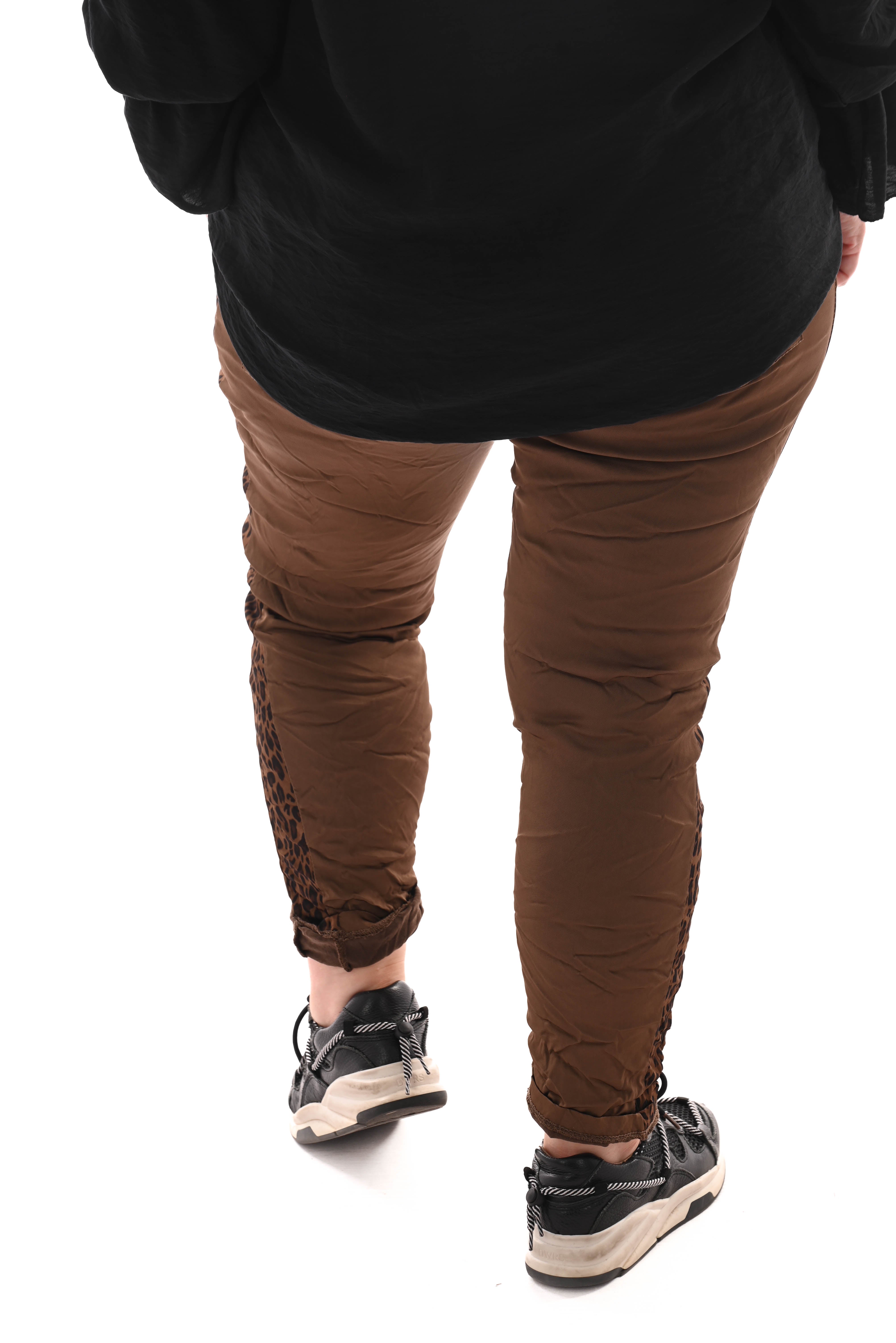 Silky stretchbroek panterbies bruin