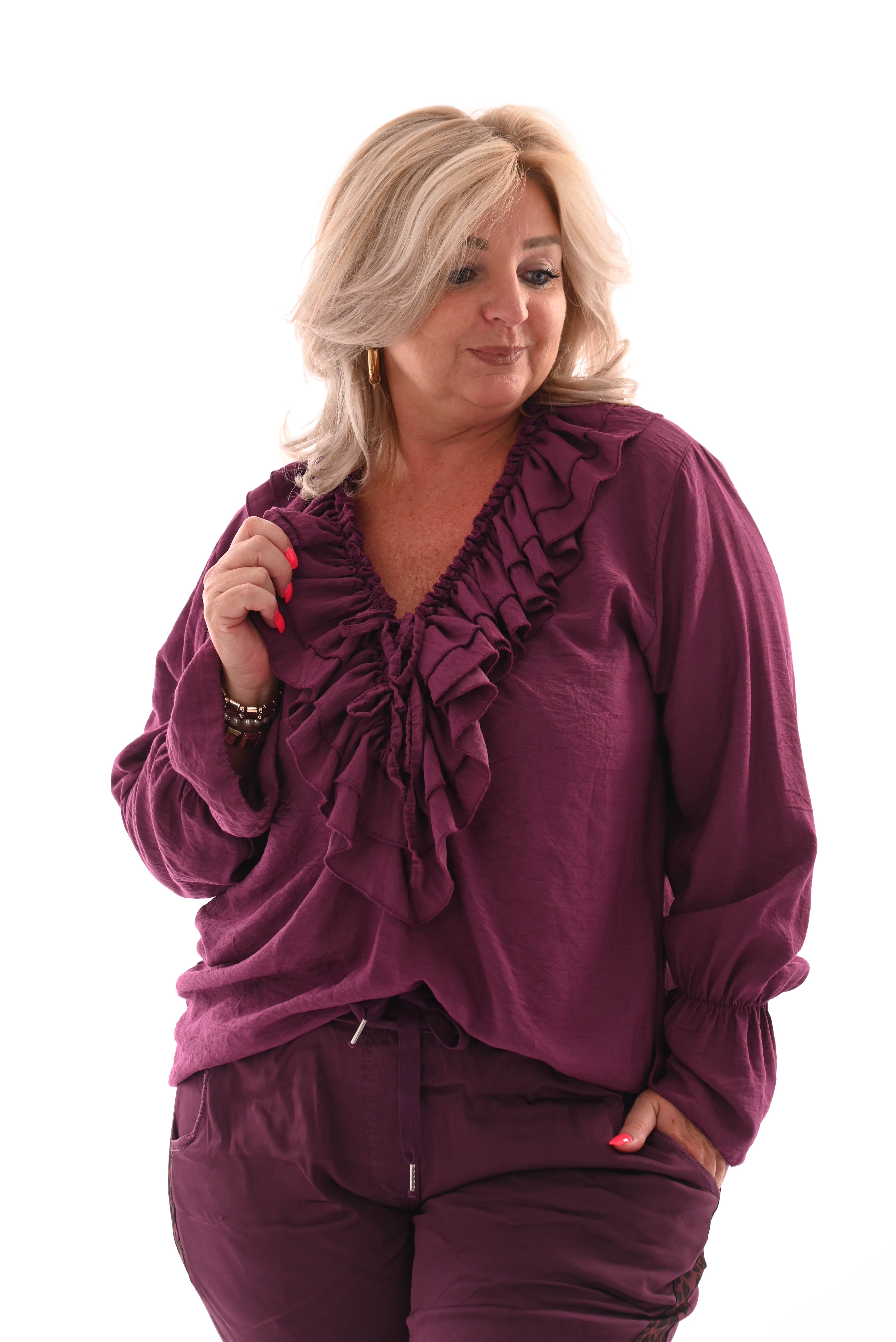 Blouse met roezel paars