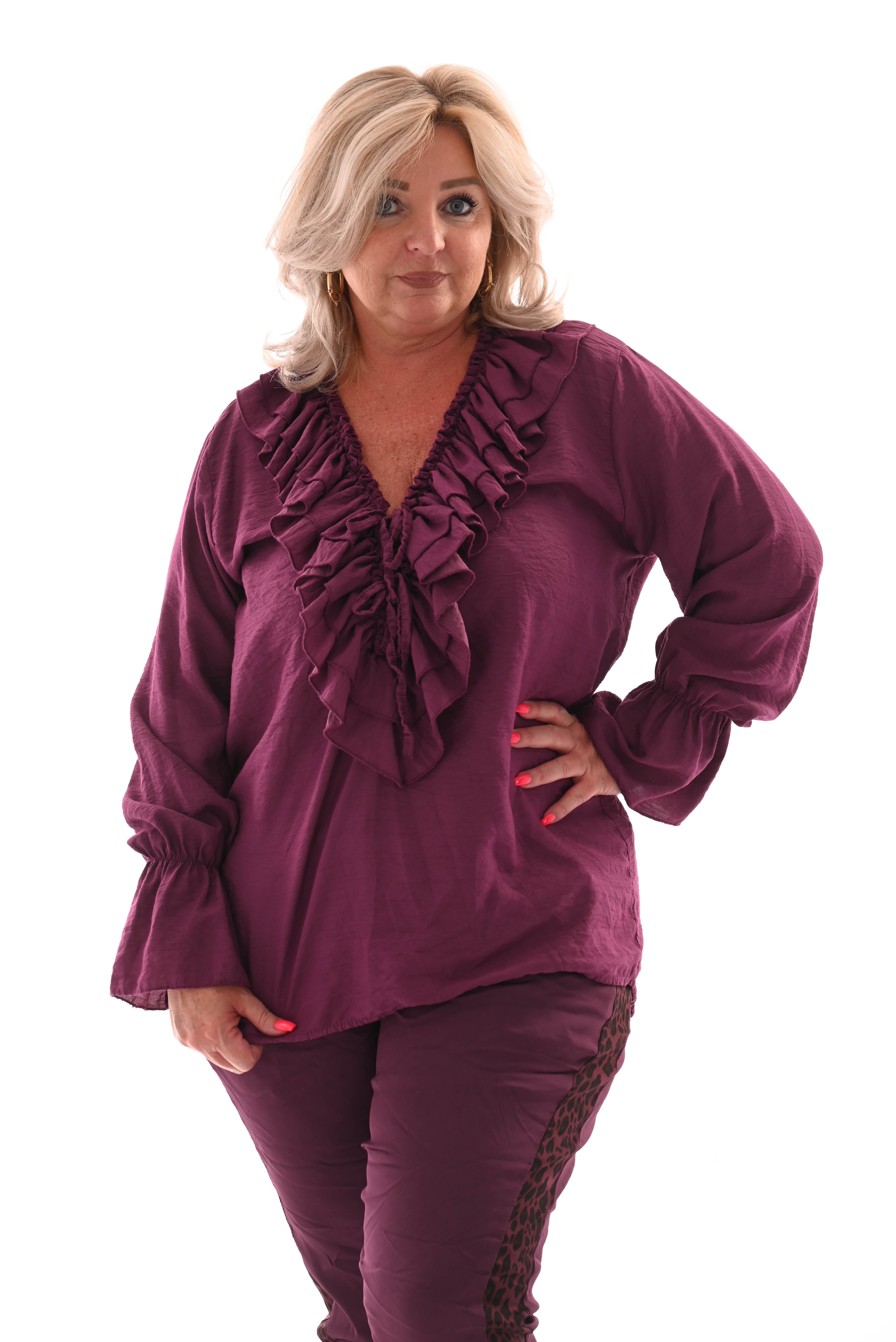 Blouse met roezel paars