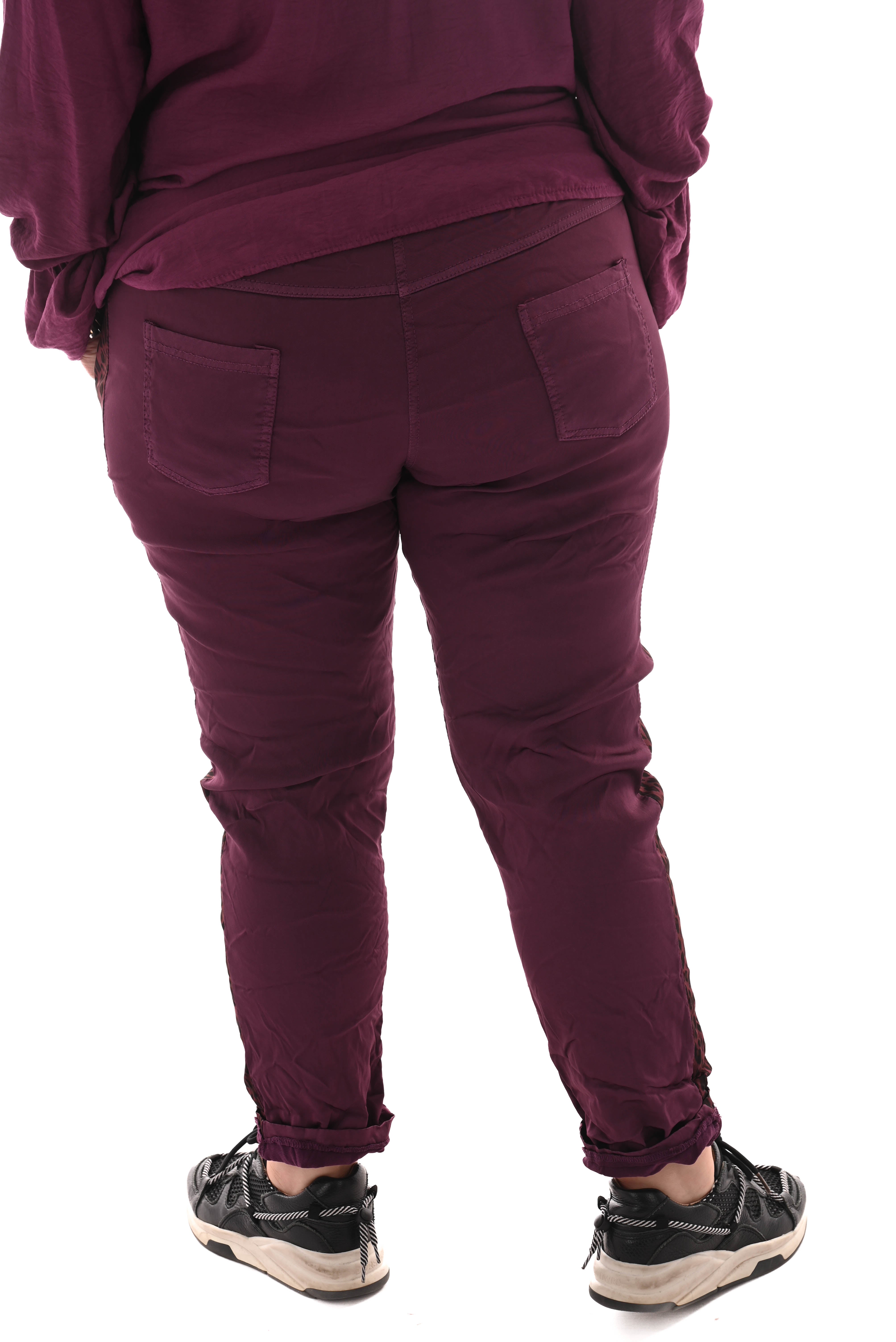 Silky stretchbroek panterbies paars