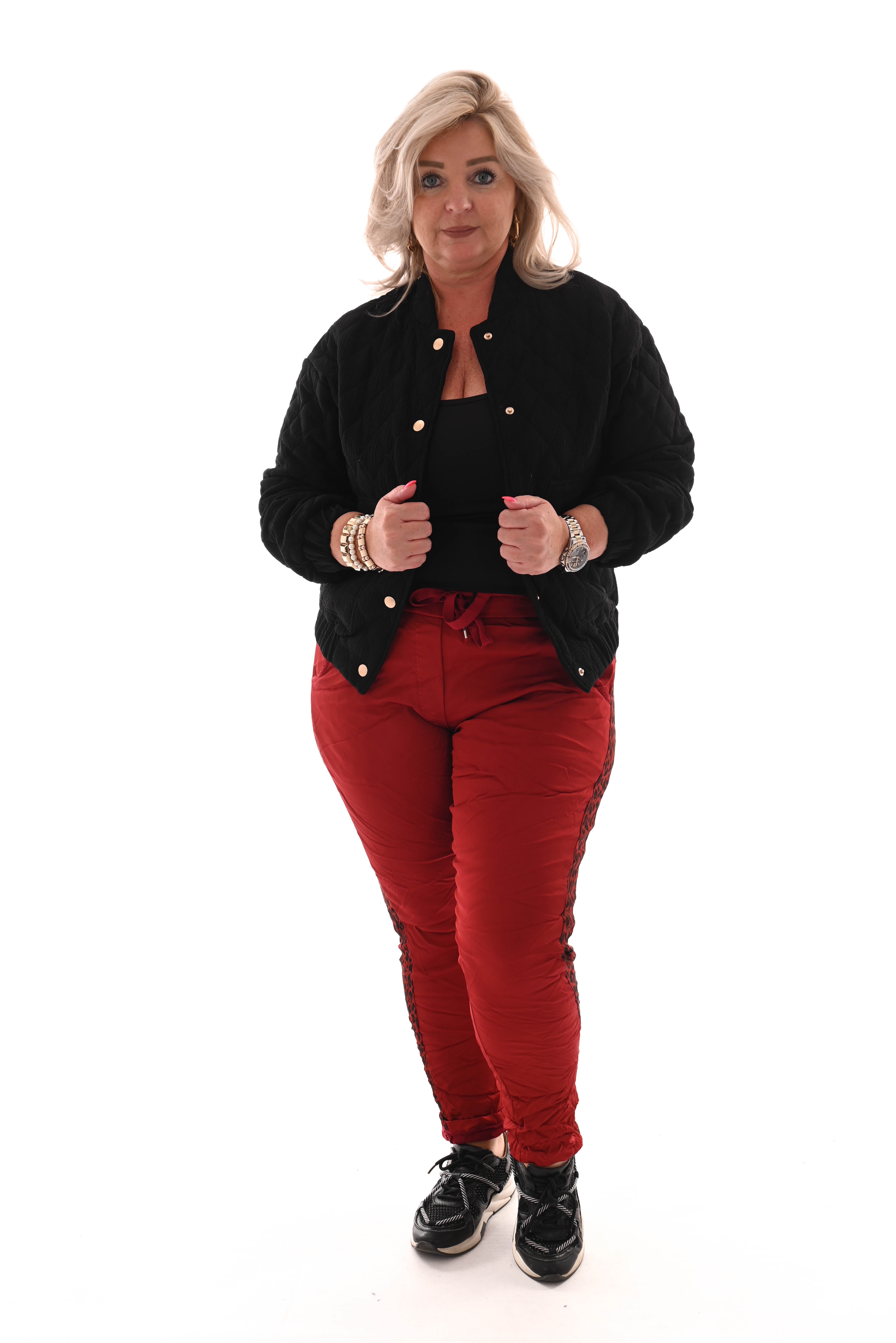 Silky stretchbroek panterbies rood