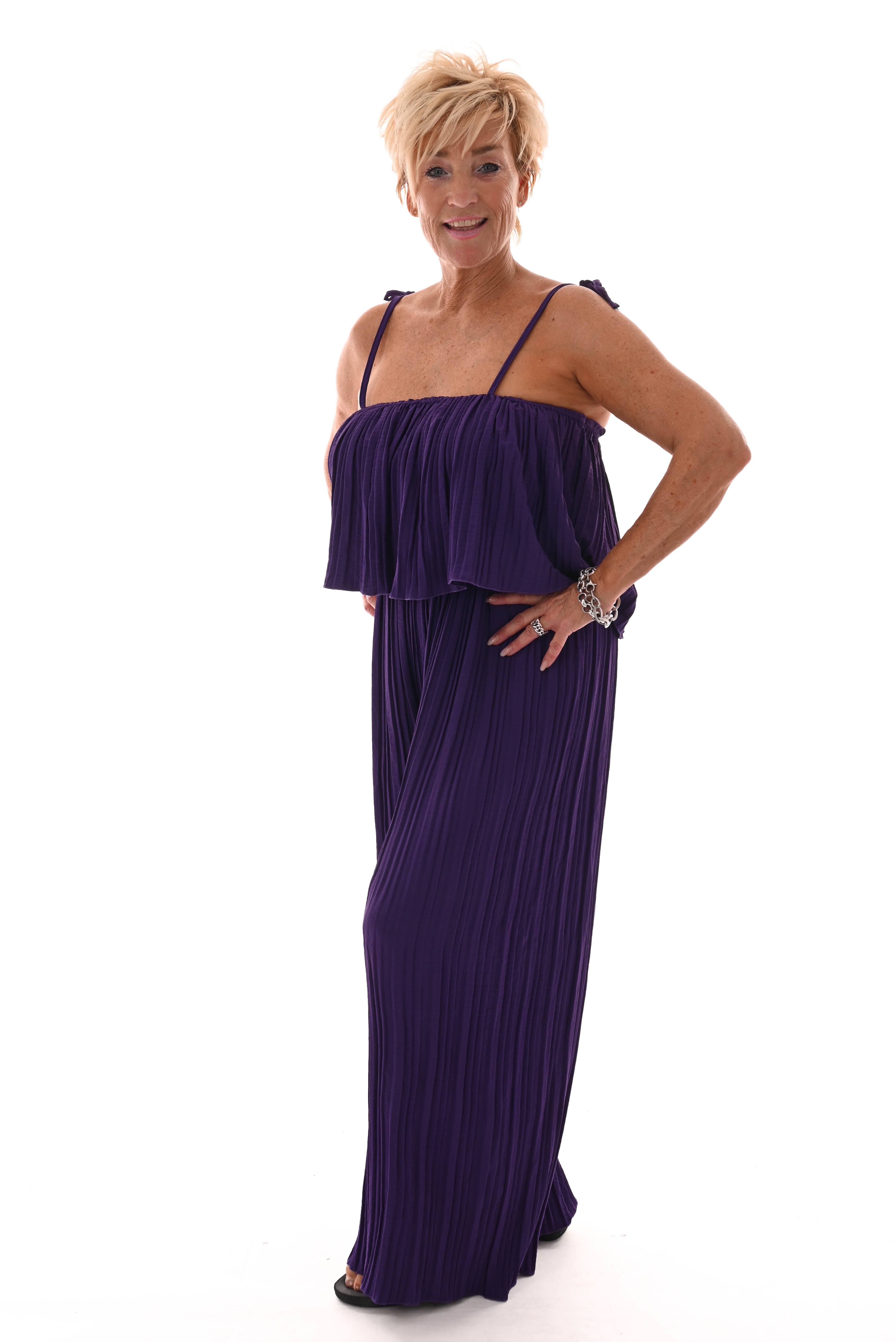 Jumpsuit mouwloos plisse paars