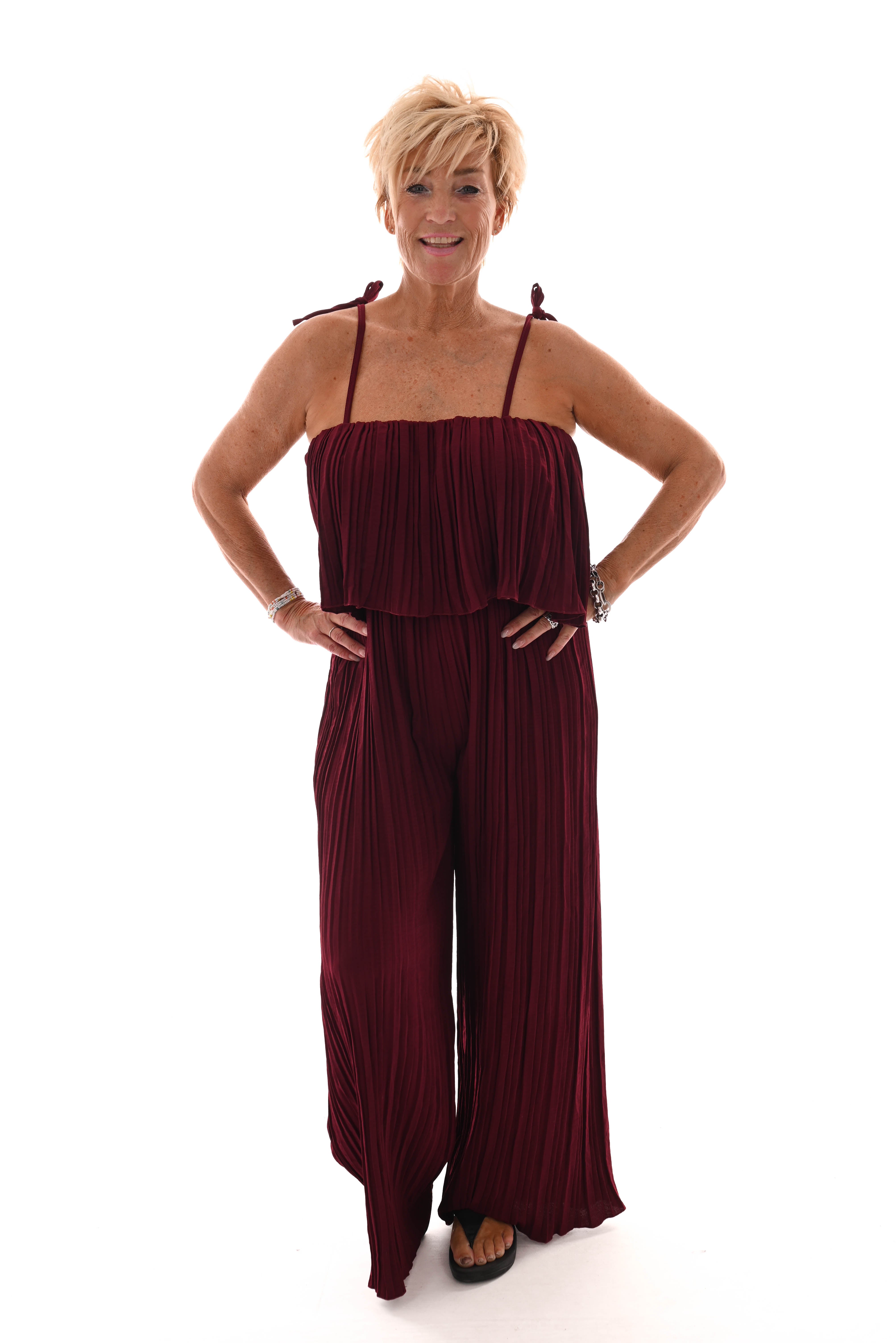 Jumpsuit mouwloos plisse bordeaux