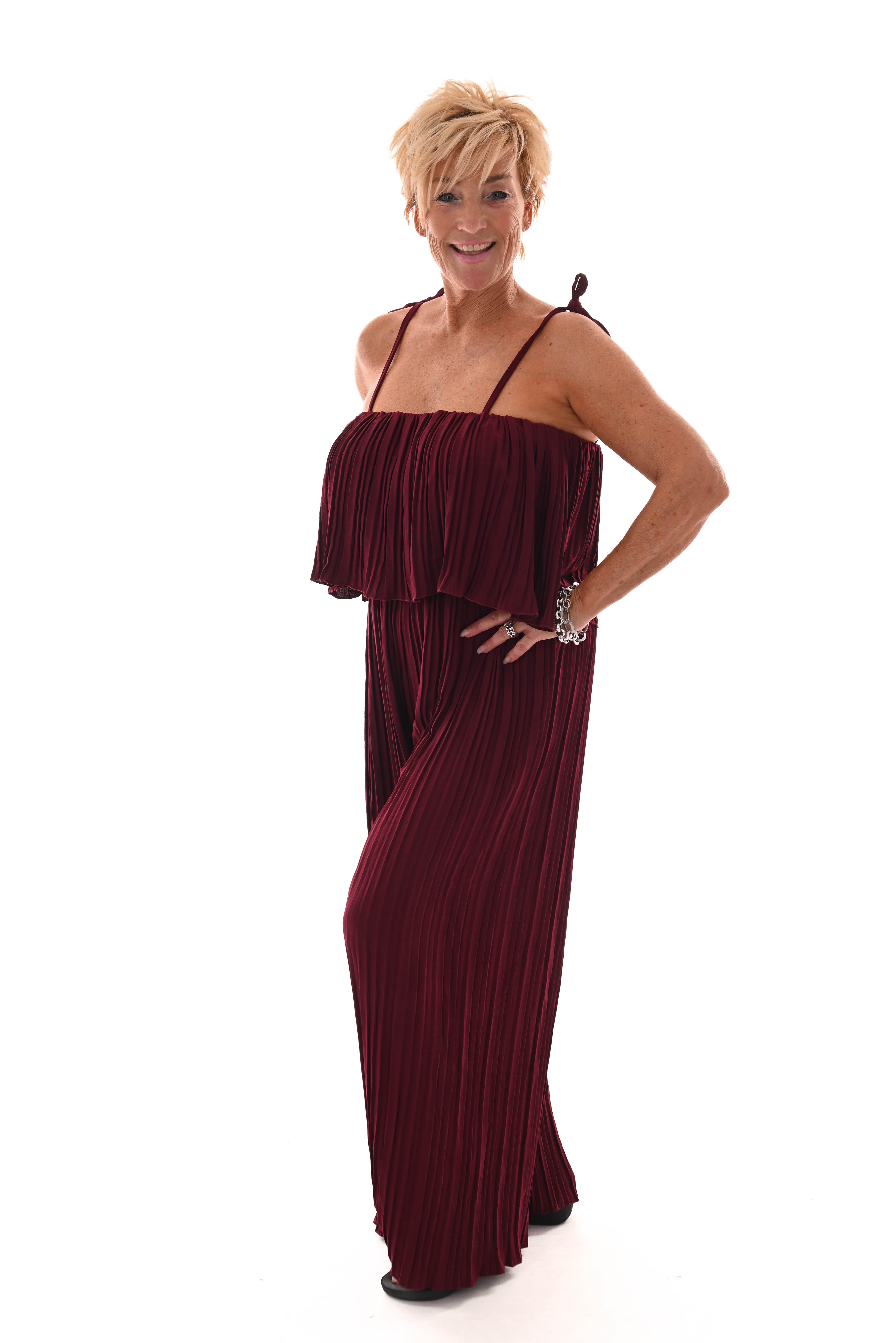 Jumpsuit mouwloos plisse bordeaux